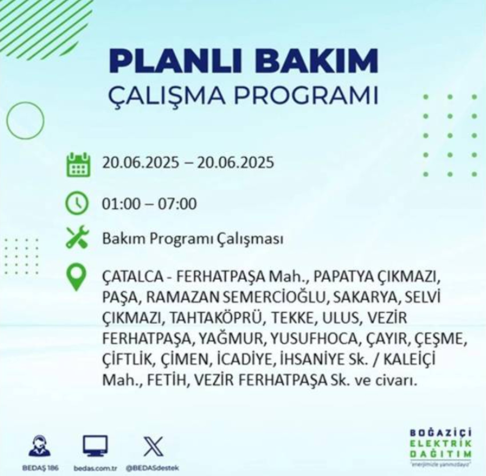 BEDAŞ paylaştı: İstanbul'da 20 Haziran Cuma günü elektrik kesintisi yaşanacak ilçeler