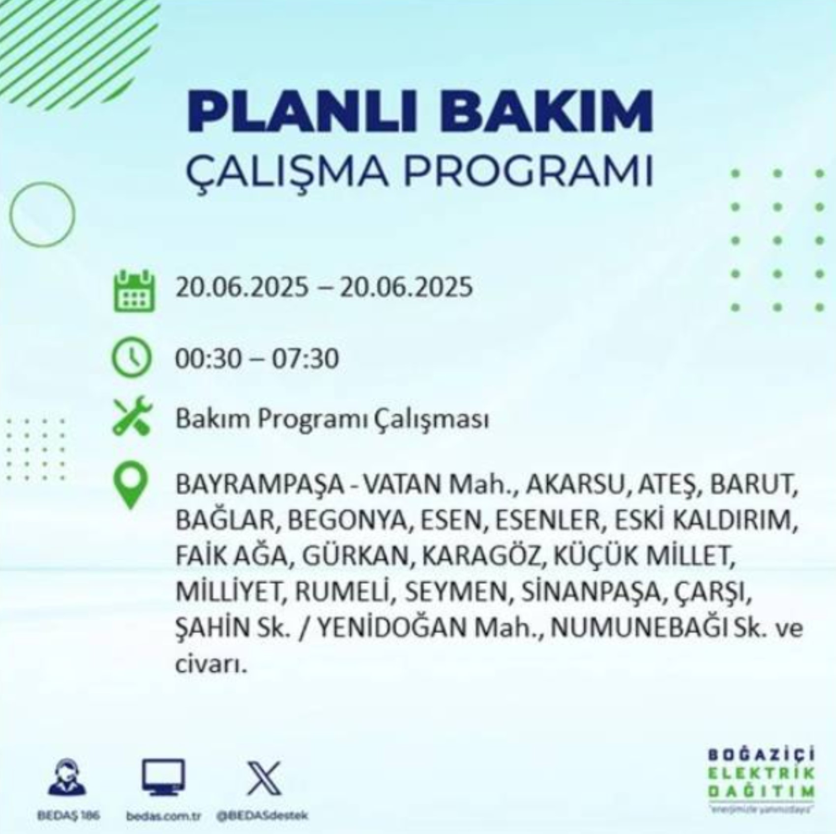 BEDAŞ paylaştı: İstanbul'da 20 Haziran Cuma günü elektrik kesintisi yaşanacak ilçeler
