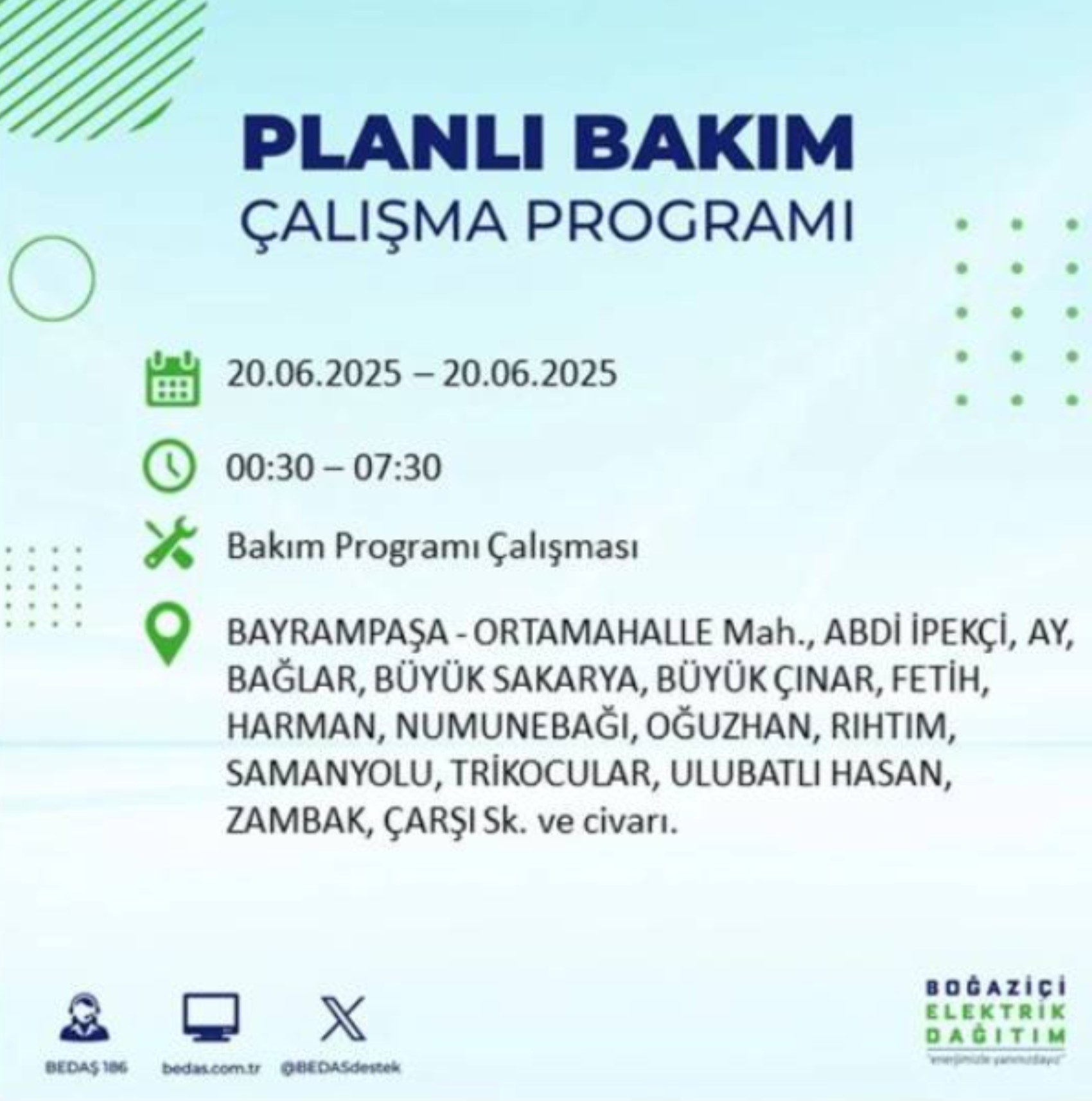 BEDAŞ paylaştı: İstanbul'da 20 Haziran Cuma günü elektrik kesintisi yaşanacak ilçeler