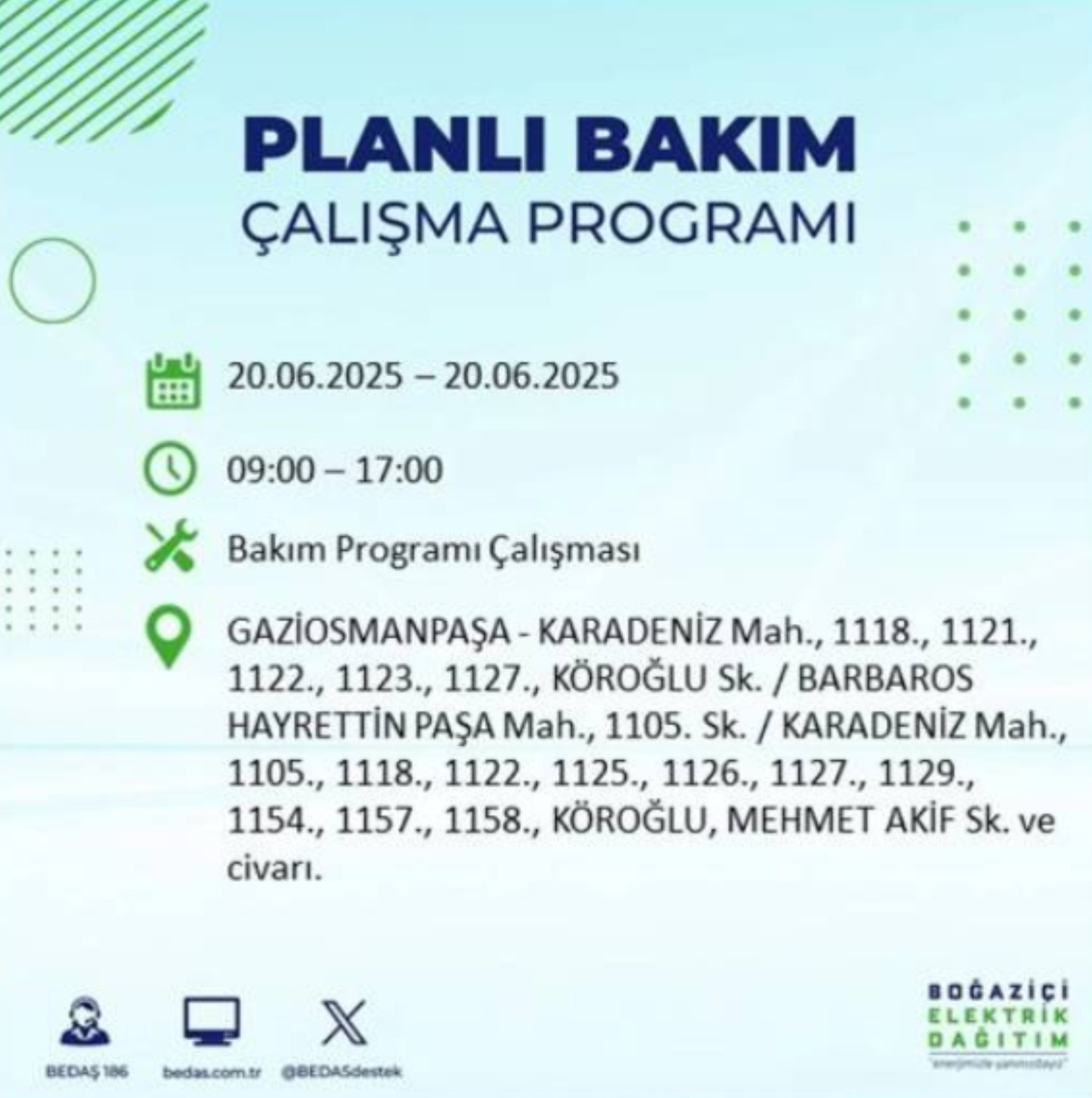 BEDAŞ paylaştı: İstanbul'da 20 Haziran Cuma günü elektrik kesintisi yaşanacak ilçeler