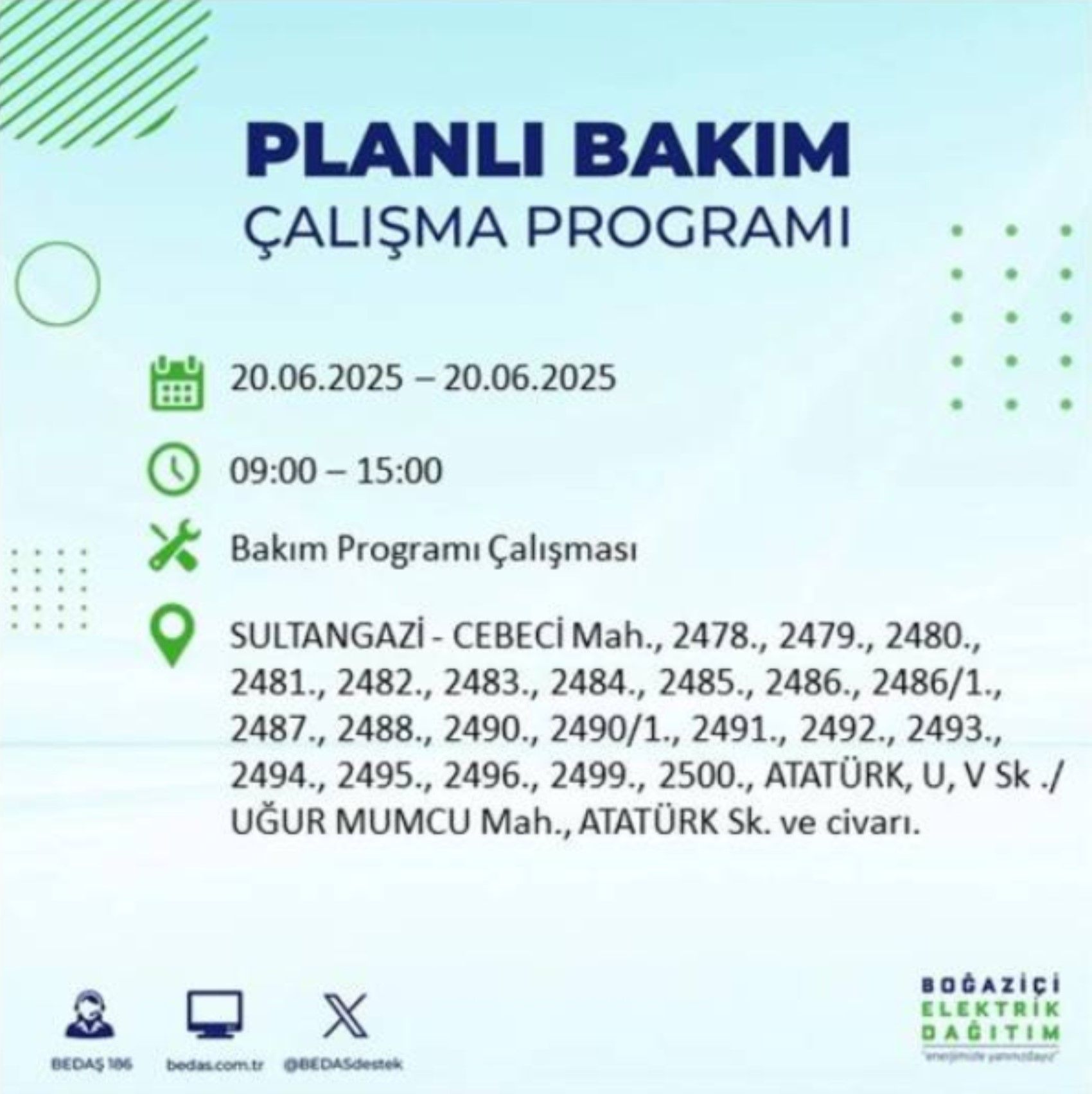 BEDAŞ paylaştı: İstanbul'da 20 Haziran Cuma günü elektrik kesintisi yaşanacak ilçeler