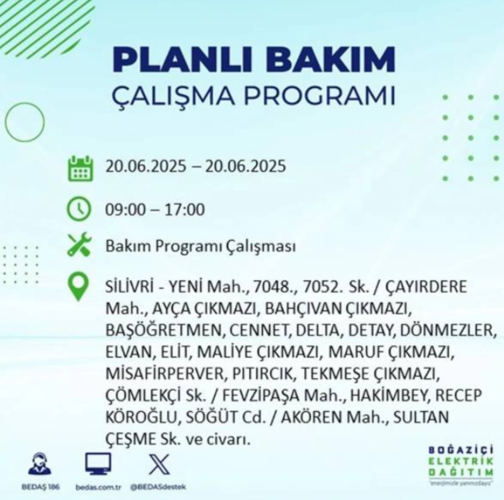 BEDAŞ paylaştı: İstanbul'da 20 Haziran Cuma günü elektrik kesintisi yaşanacak ilçeler
