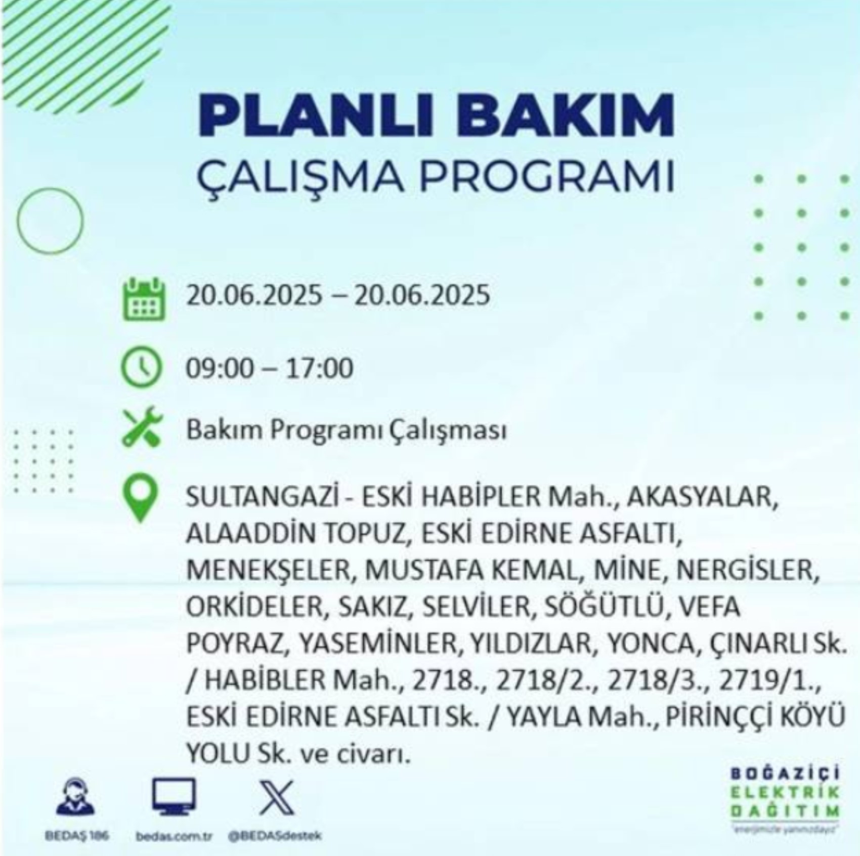BEDAŞ paylaştı: İstanbul'da 20 Haziran Cuma günü elektrik kesintisi yaşanacak ilçeler