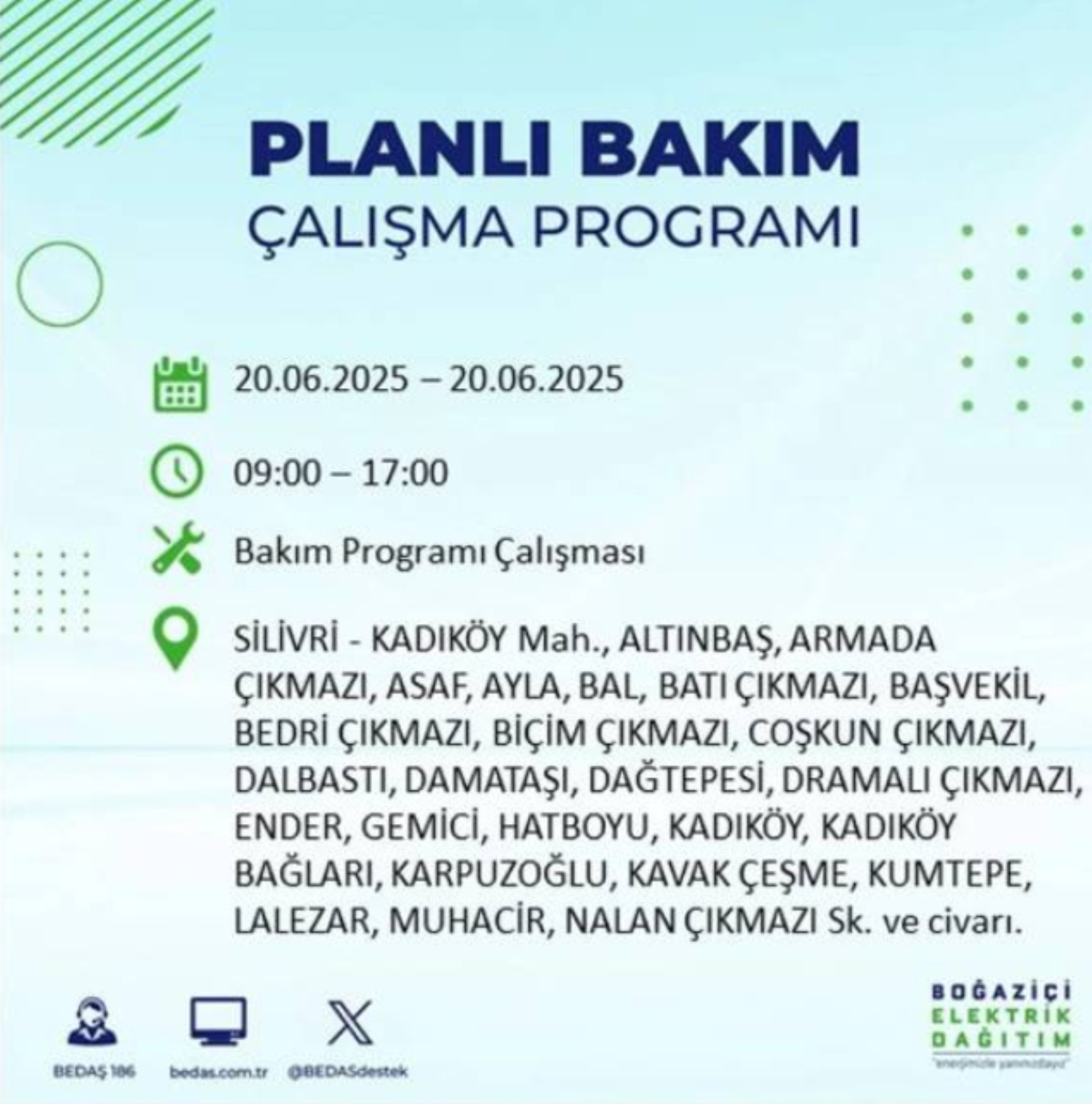 BEDAŞ paylaştı: İstanbul'da 20 Haziran Cuma günü elektrik kesintisi yaşanacak ilçeler