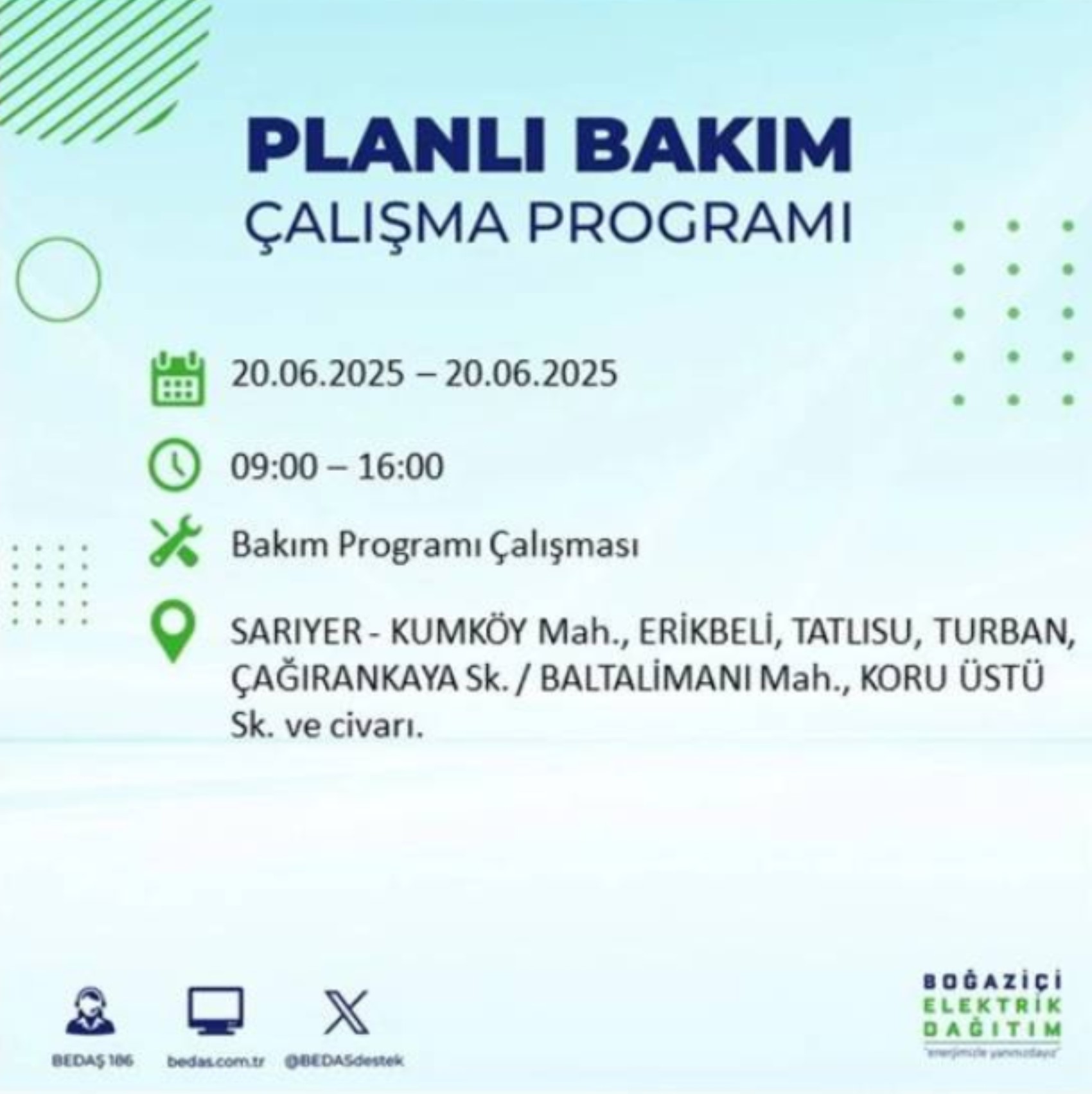 BEDAŞ paylaştı: İstanbul'da 20 Haziran Cuma günü elektrik kesintisi yaşanacak ilçeler