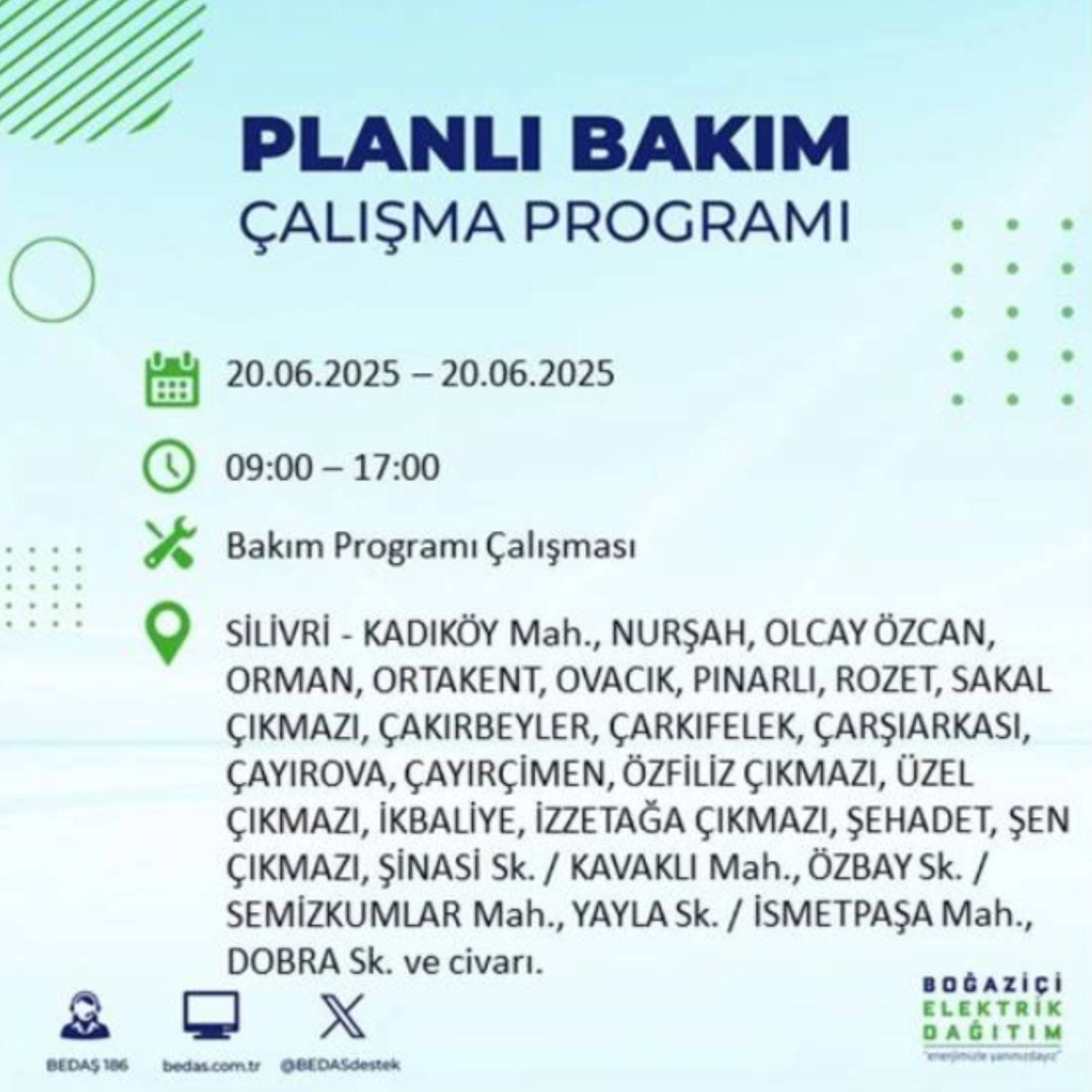 BEDAŞ paylaştı: İstanbul'da 20 Haziran Cuma günü elektrik kesintisi yaşanacak ilçeler