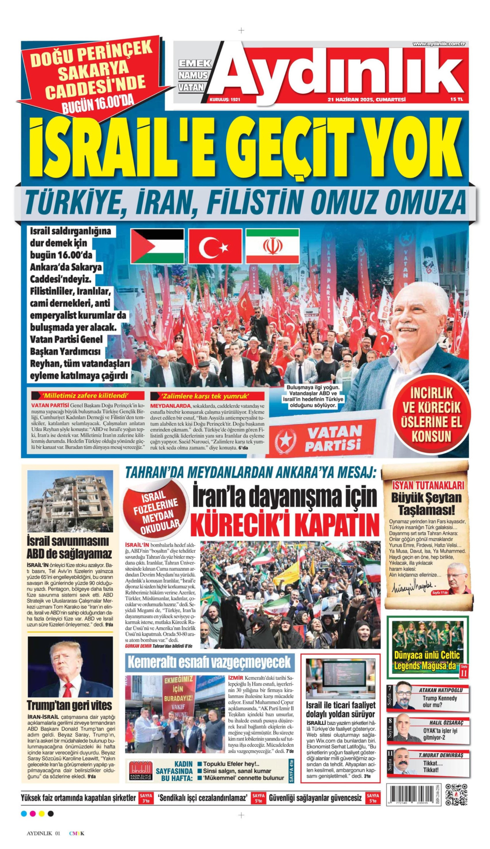 21 Haziran 2025 gazete manşetleri