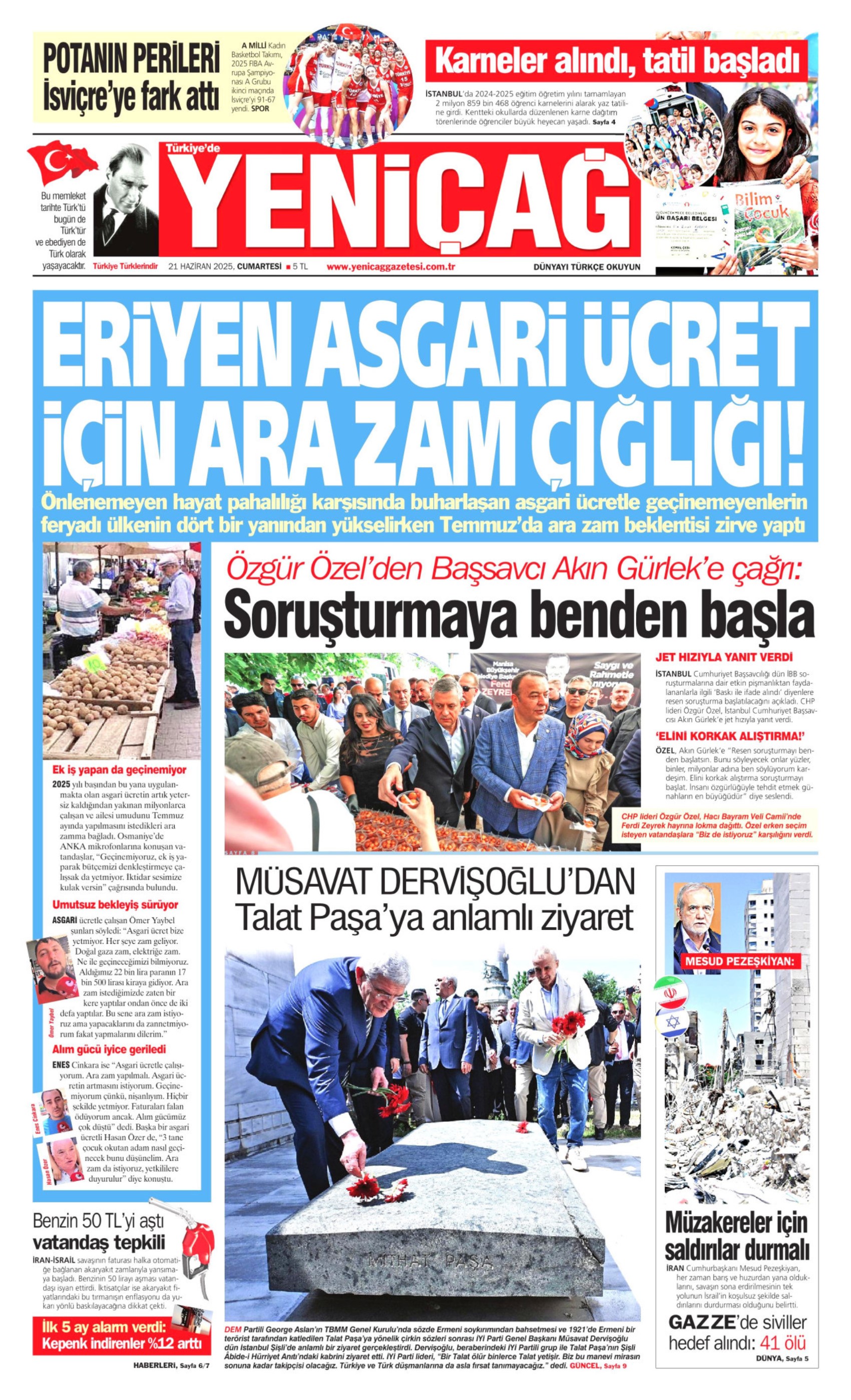 21 Haziran 2025 gazete manşetleri