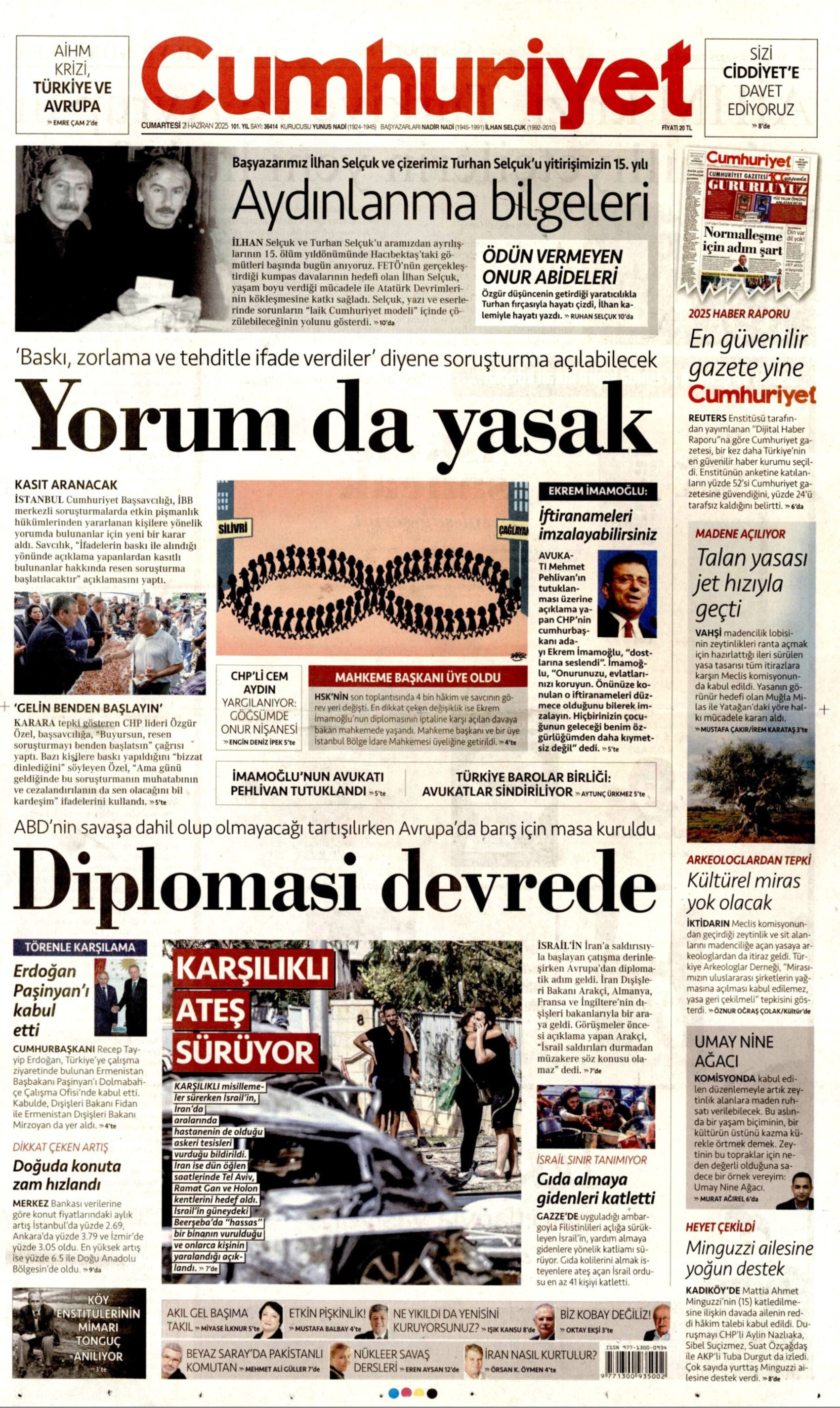 21 Haziran 2025 gazete manşetleri