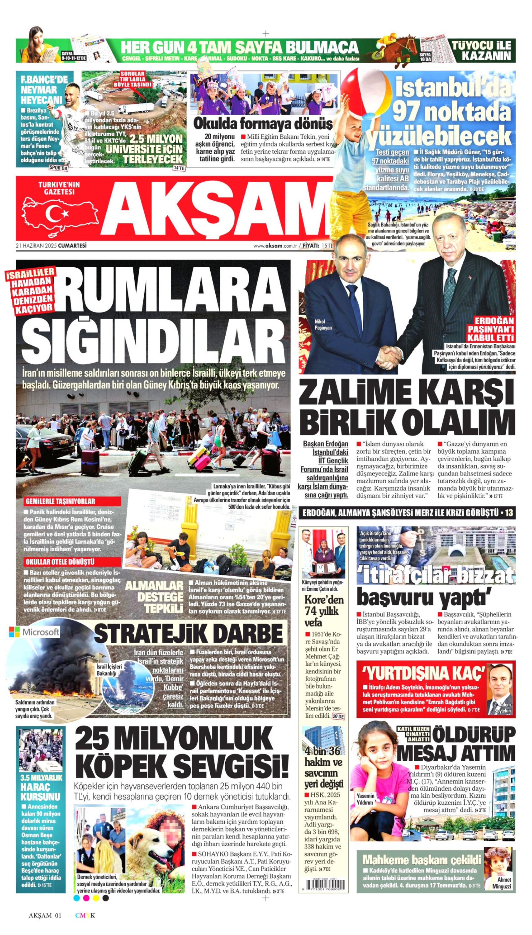21 Haziran 2025 gazete manşetleri
