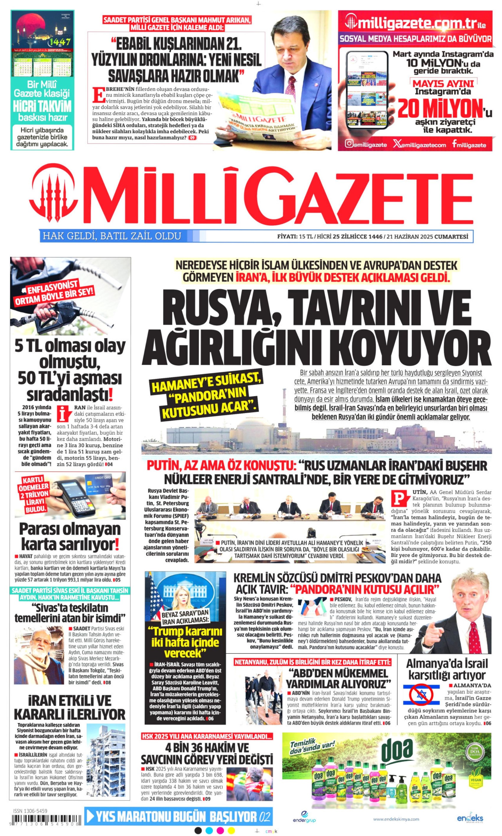 21 Haziran 2025 gazete manşetleri