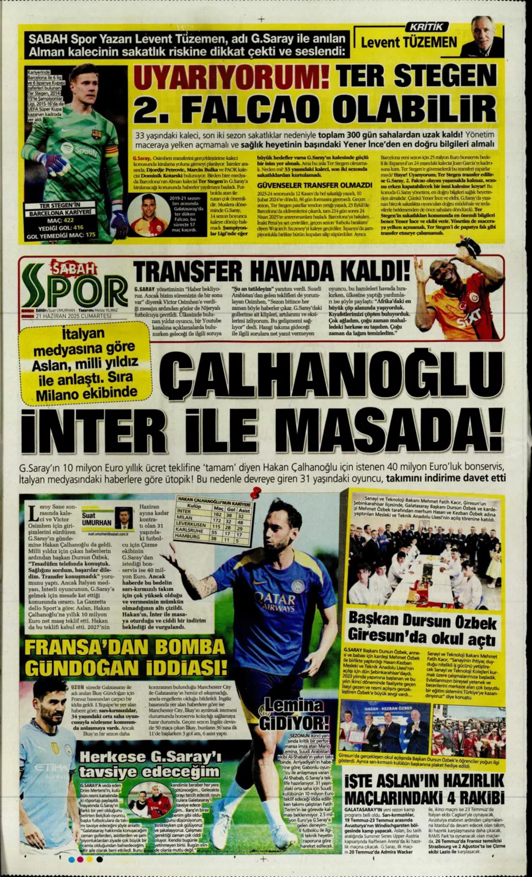Sporda günün manşetleri... Hakan Çalhanoğlu masada, Osimhen'de karar haftası: Fenerbahçe Brezilyalı yıldızı renklerine katıyor