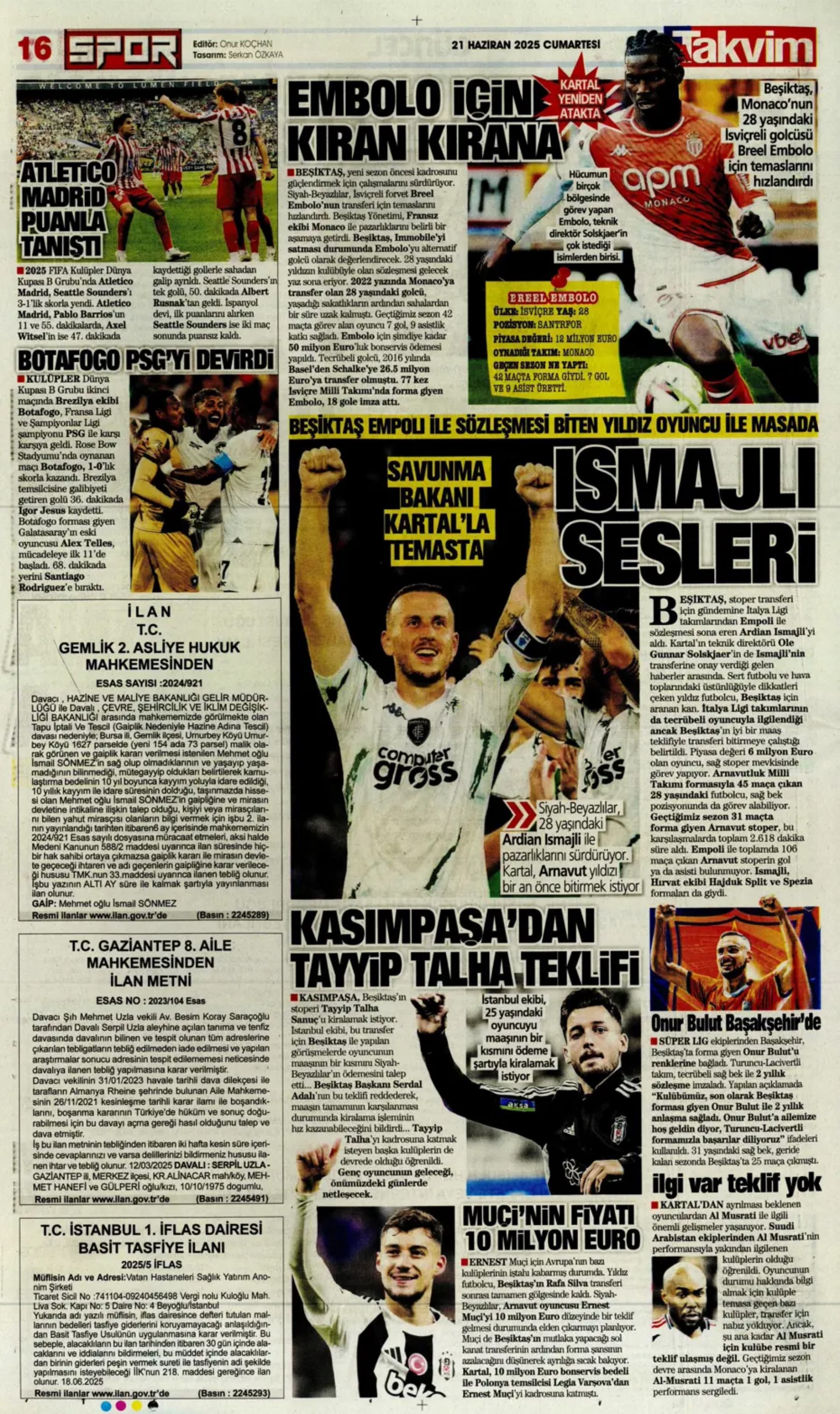 Sporda günün manşetleri... Hakan Çalhanoğlu masada, Osimhen'de karar haftası: Fenerbahçe Brezilyalı yıldızı renklerine katıyor