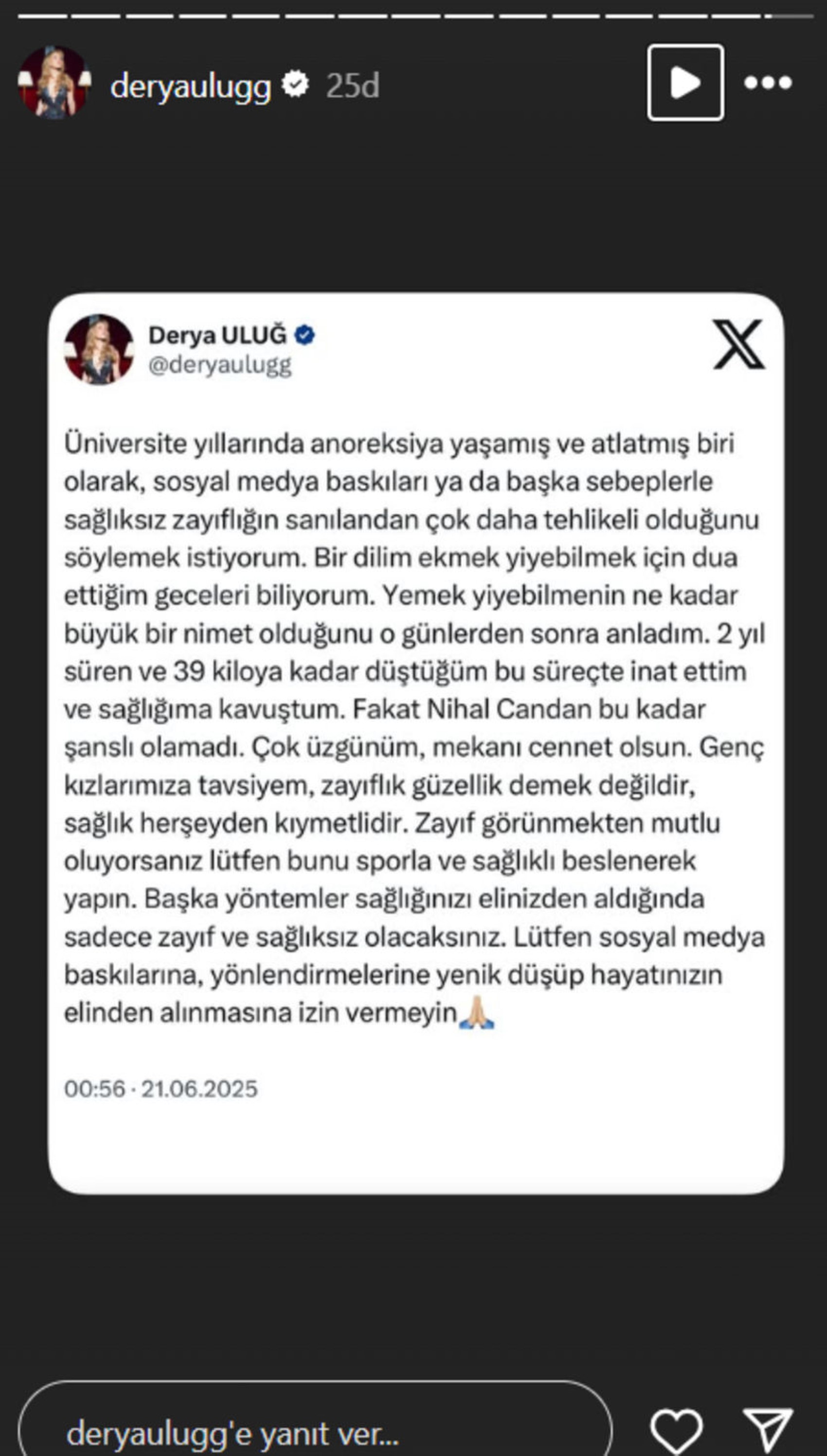 Derya Uluğ’'dan anoreksiya itirafı: 'İnat ettim ve sağlığıma kavuştum'