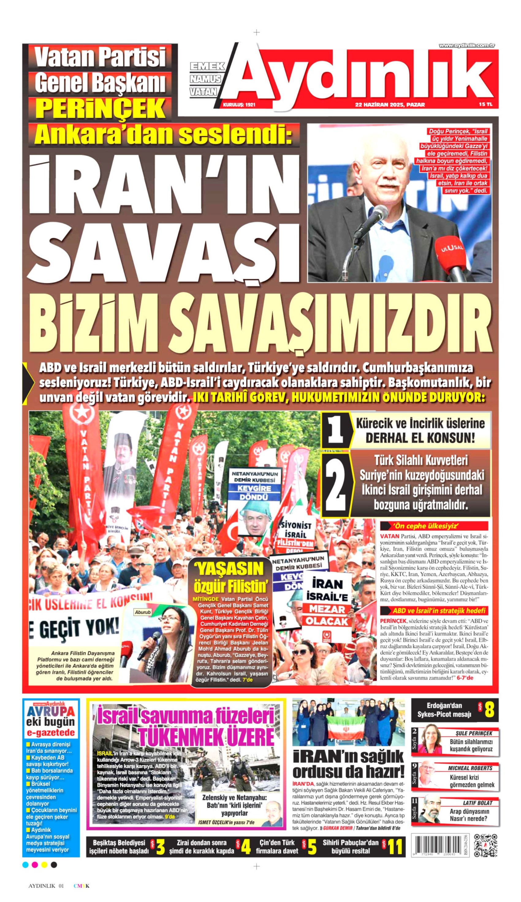 22 Haziran 2025 gazete manşetleri