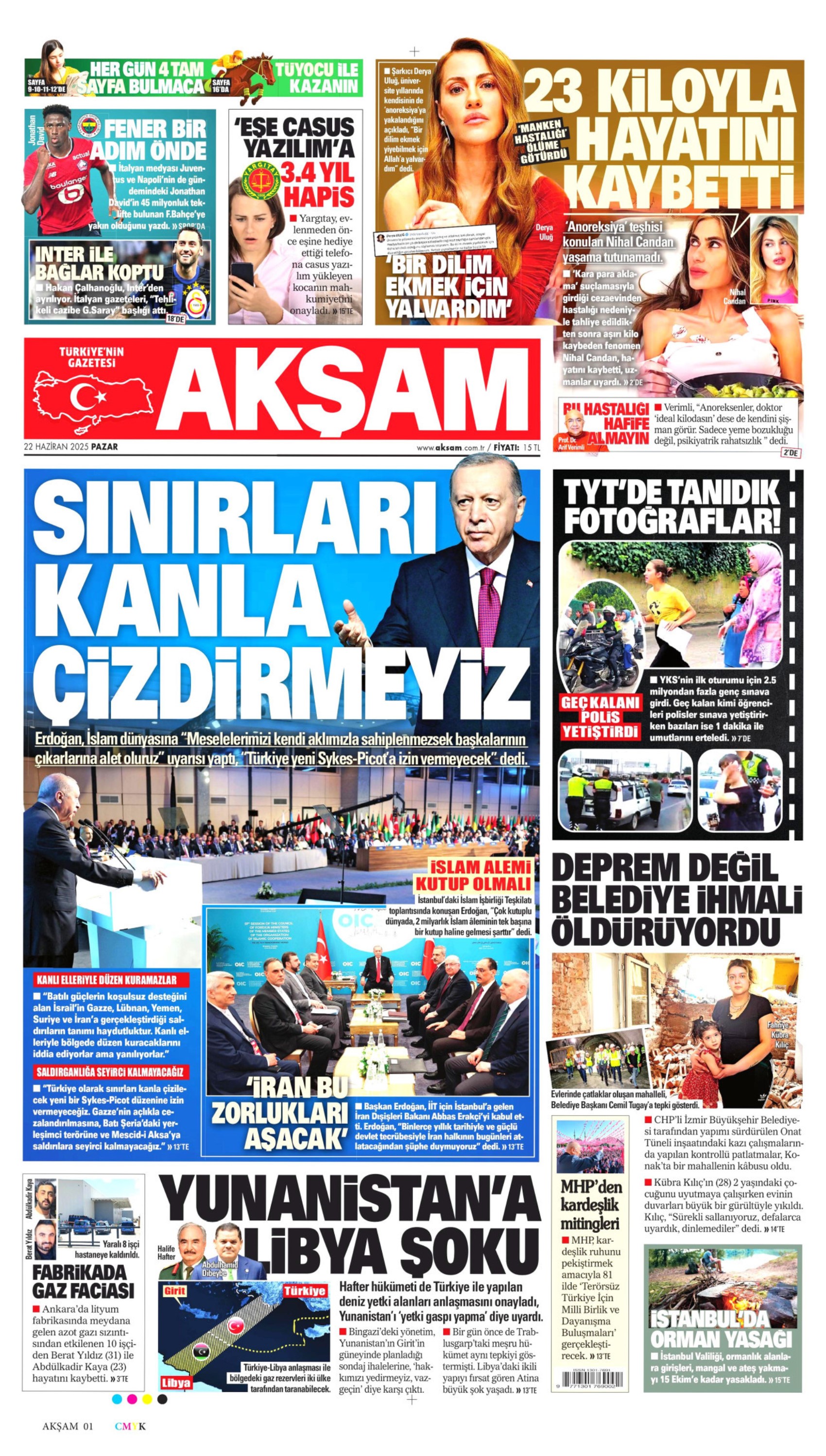 22 Haziran 2025 gazete manşetleri