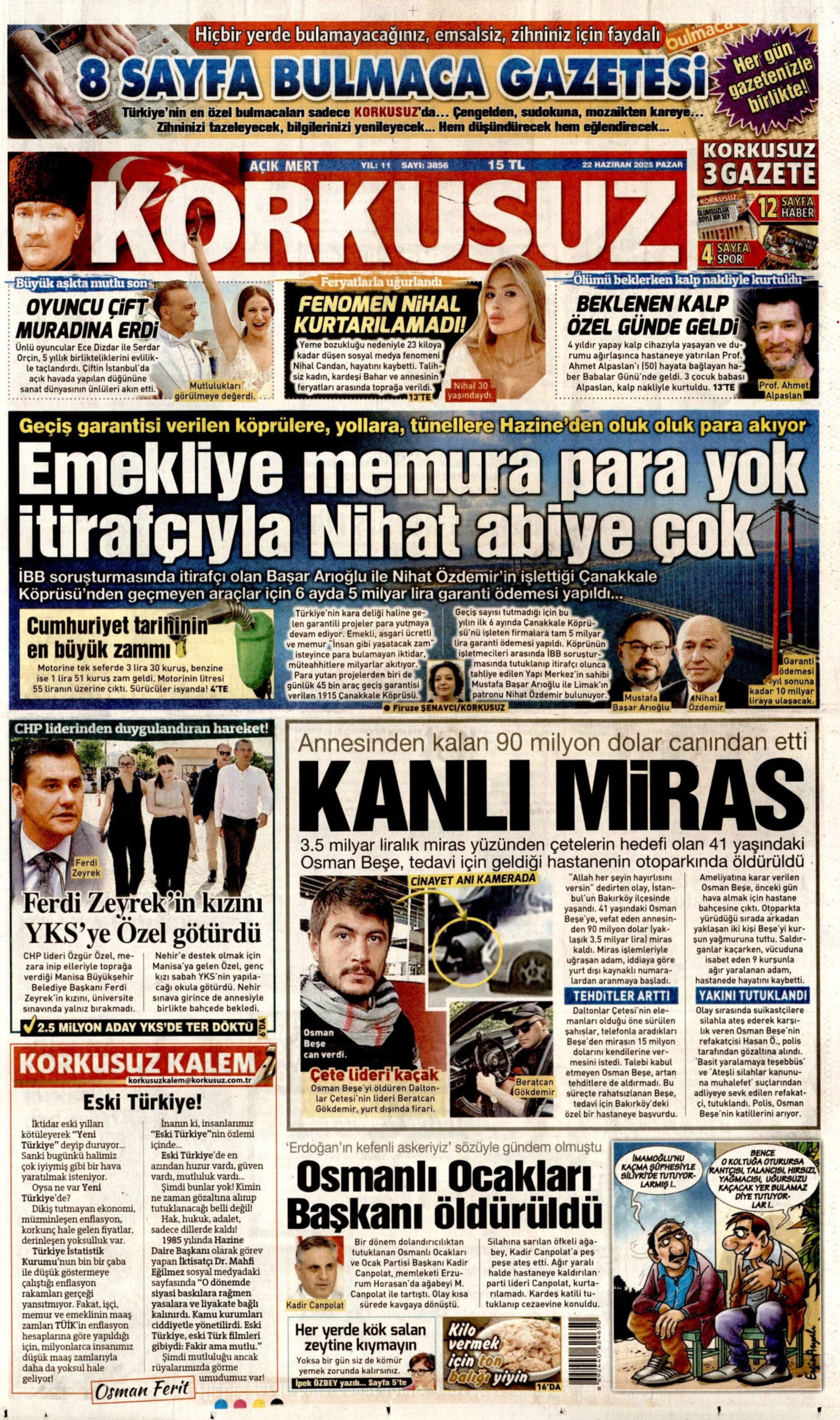 22 Haziran 2025 gazete manşetleri