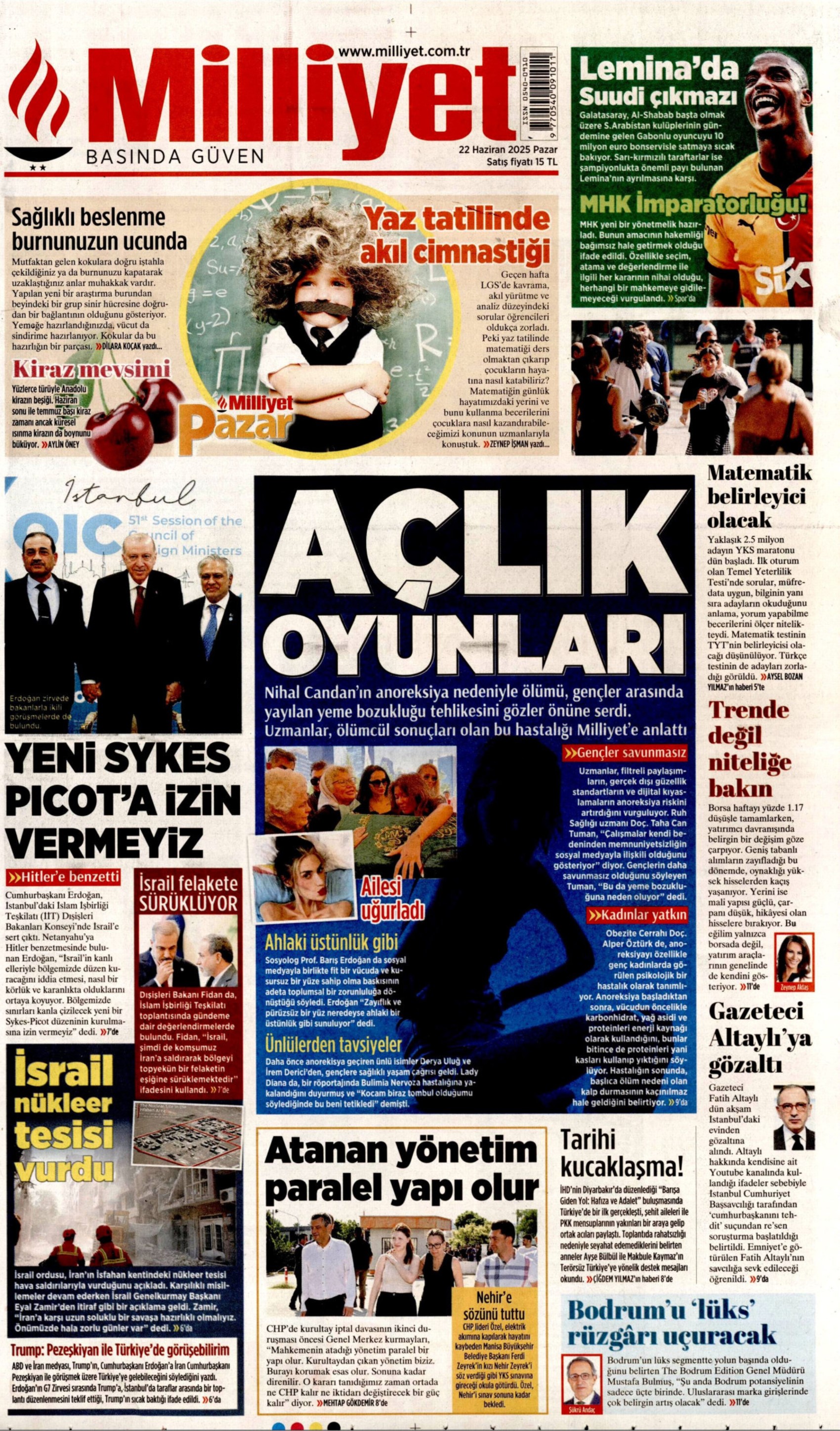 22 Haziran 2025 gazete manşetleri