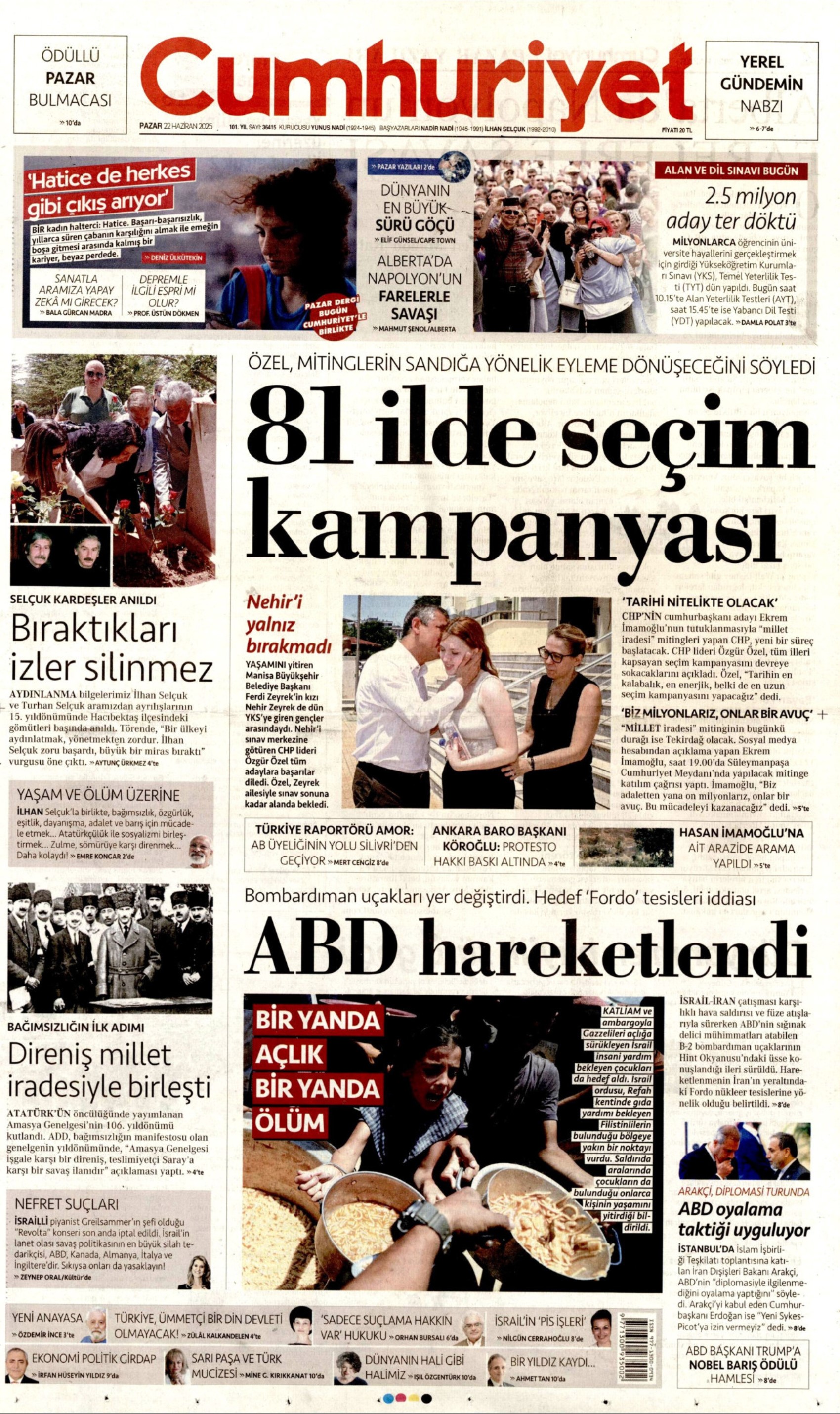 22 Haziran 2025 gazete manşetleri