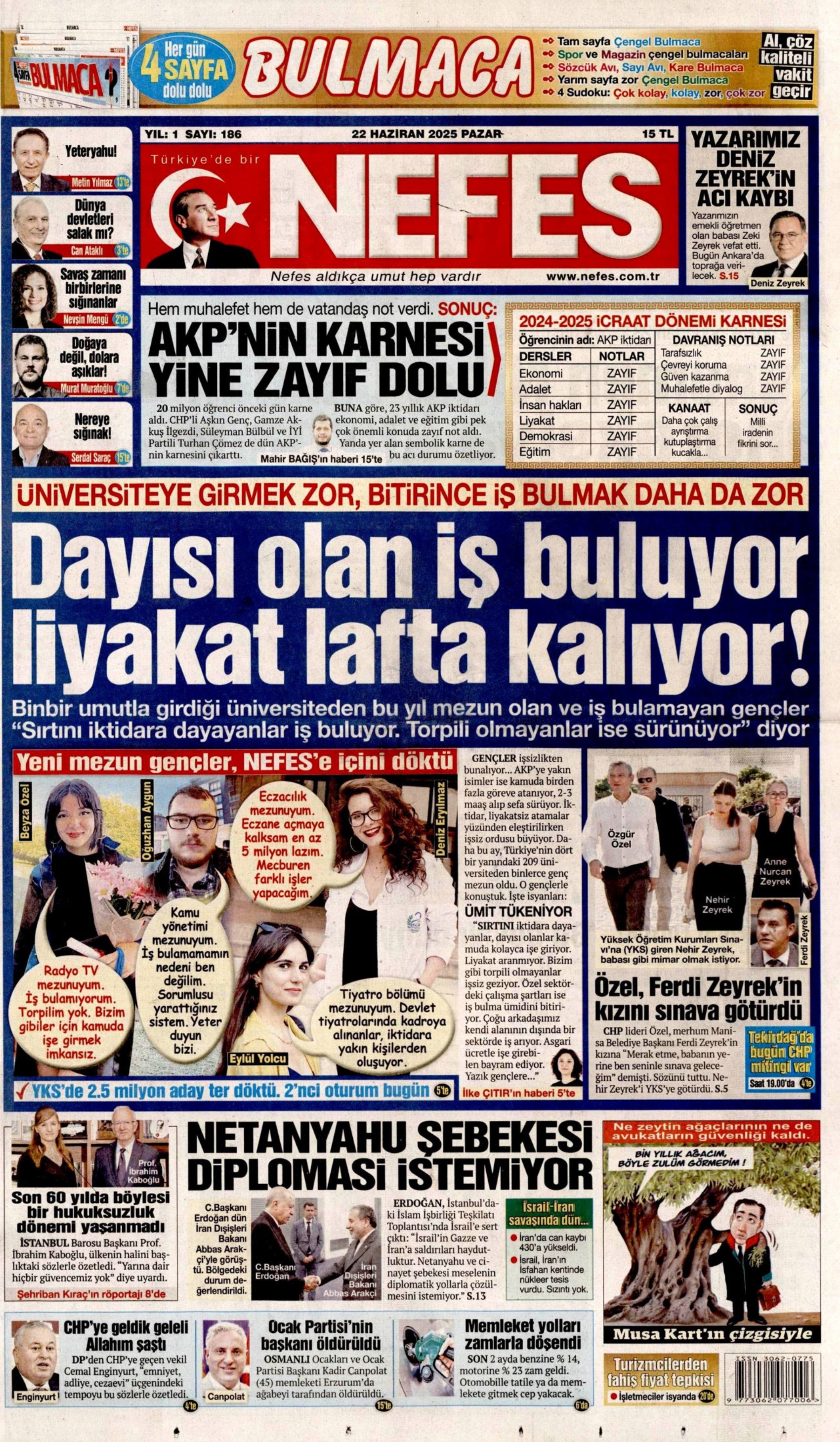 22 Haziran 2025 gazete manşetleri