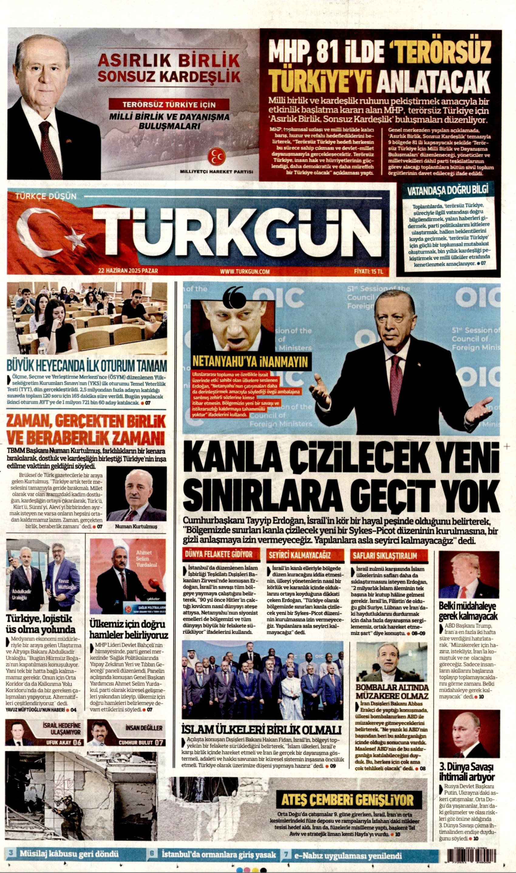 22 Haziran 2025 gazete manşetleri
