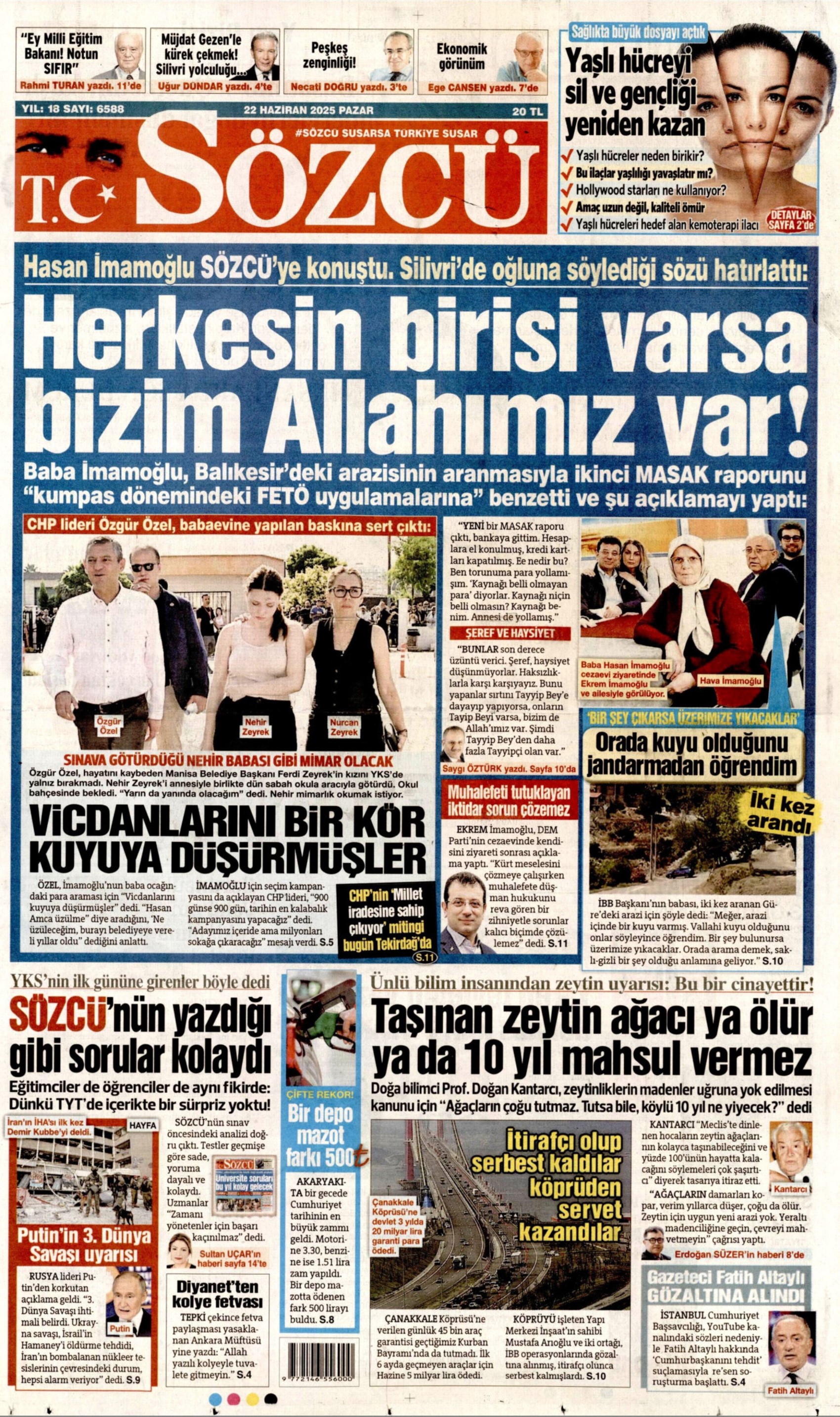 22 Haziran 2025 gazete manşetleri