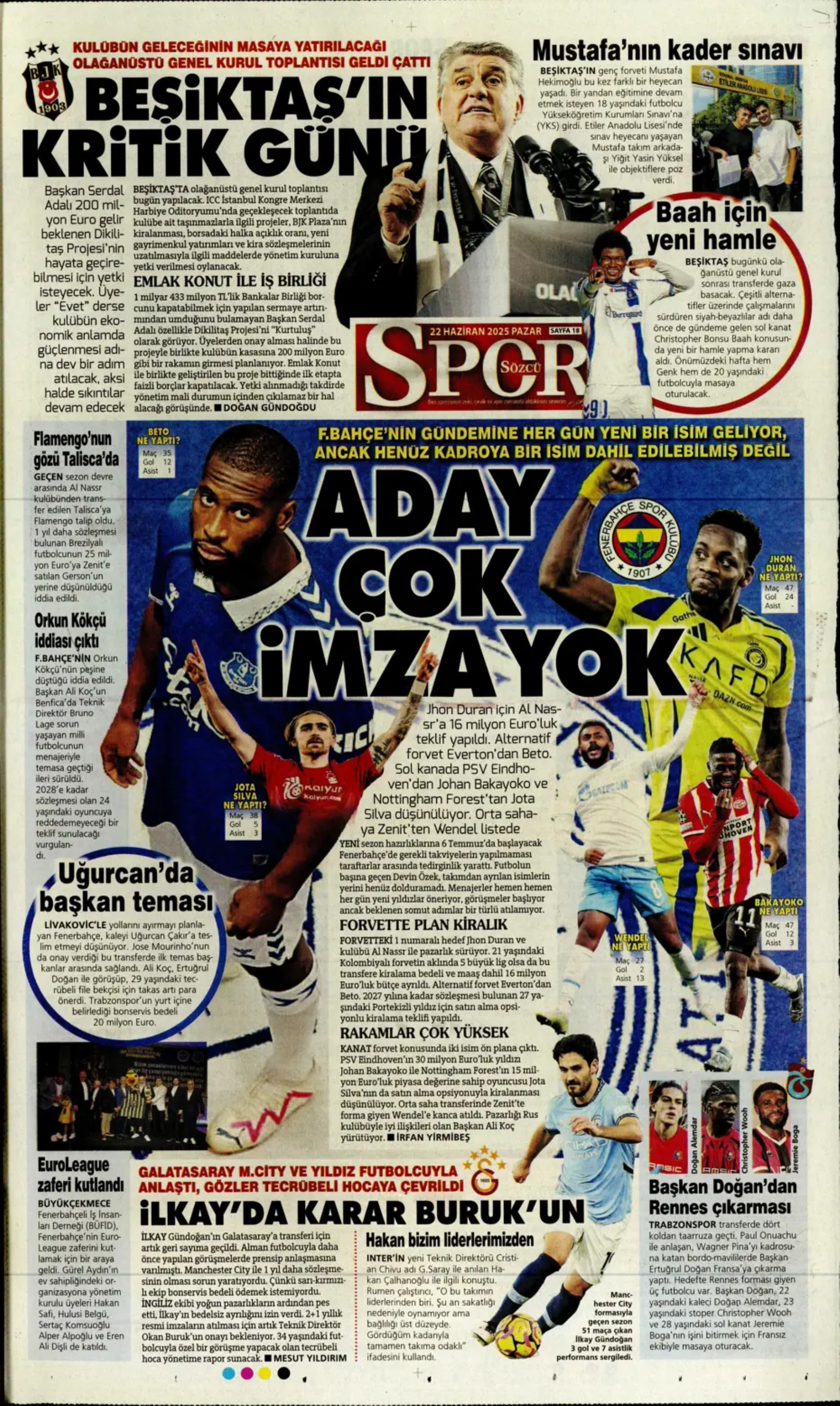 Sporda günün manşetleri... Galatasaray'da ilgileniyordu: Fenerbahçe Jonathan David bombasını patlatıyor! İlkay'da sona doğru