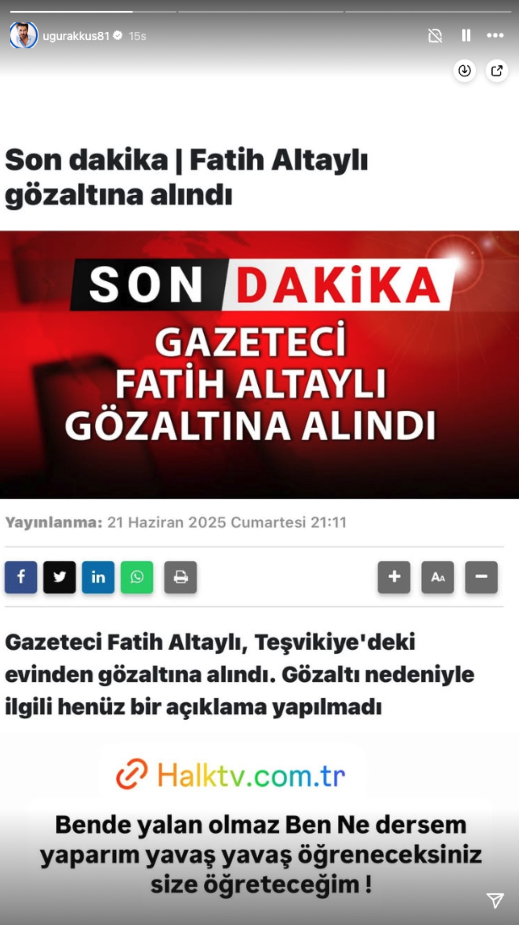 Daha önce 'Seni tutuklatacağım' diyerek tehdit etmişti: Ebru Şallı'nın eşi Uğur Akkuş'tan gündeme oturacak Fatih Altaylı paylaşımları