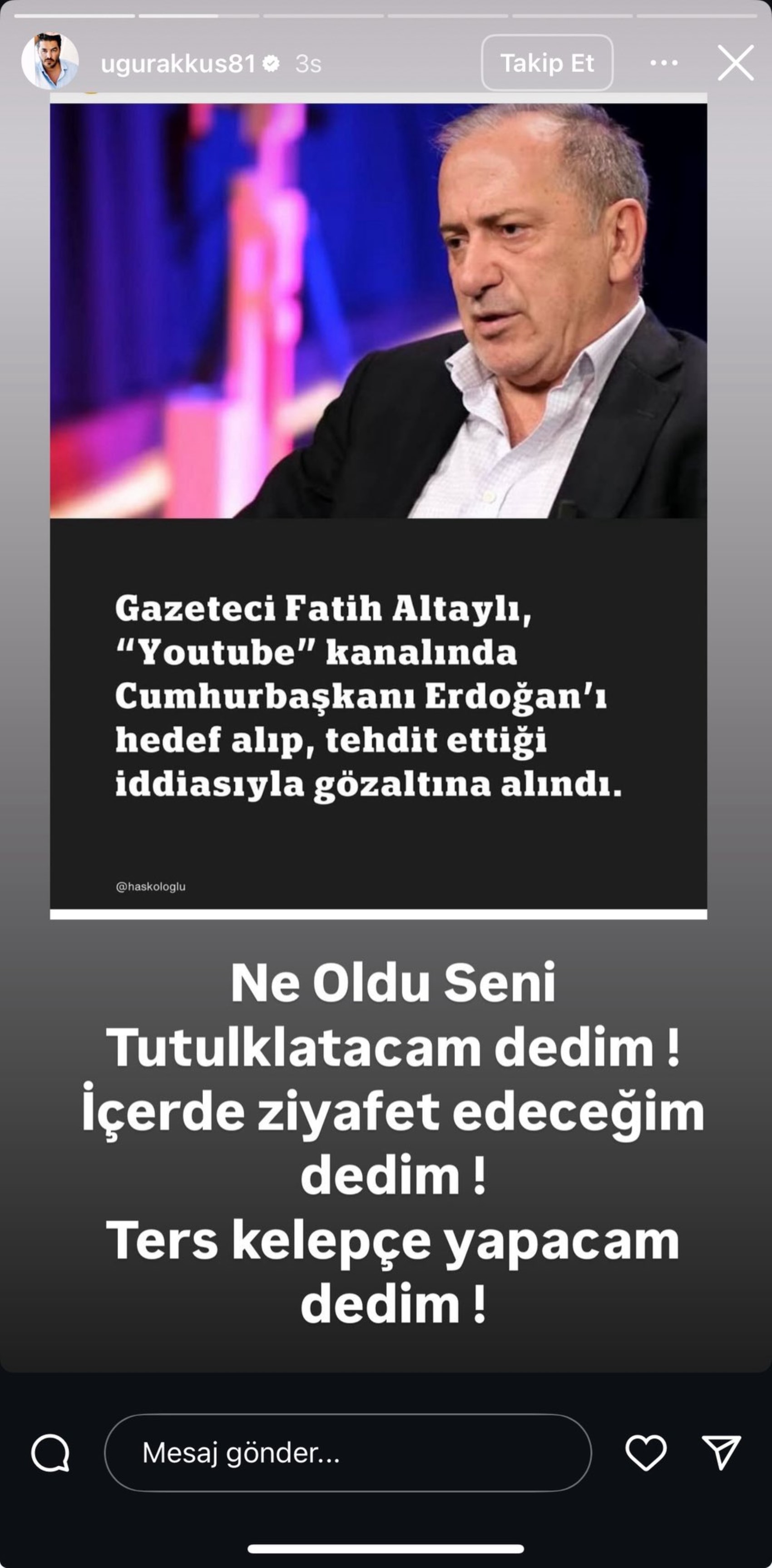 Daha önce 'Seni tutuklatacağım' diyerek tehdit etmişti: Ebru Şallı'nın eşi Uğur Akkuş'tan gündeme oturacak Fatih Altaylı paylaşımları