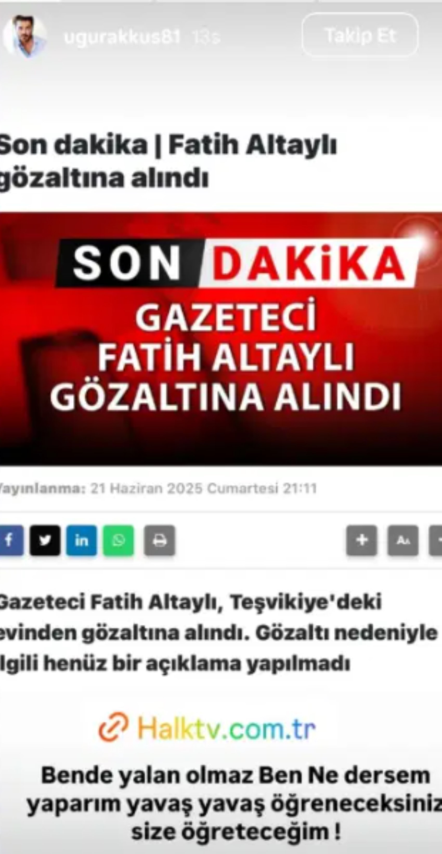 Altaylı'nın tutuklanmasının ardından Ebru Şallı'nın eşinden dikkat çeken paylaşımlar