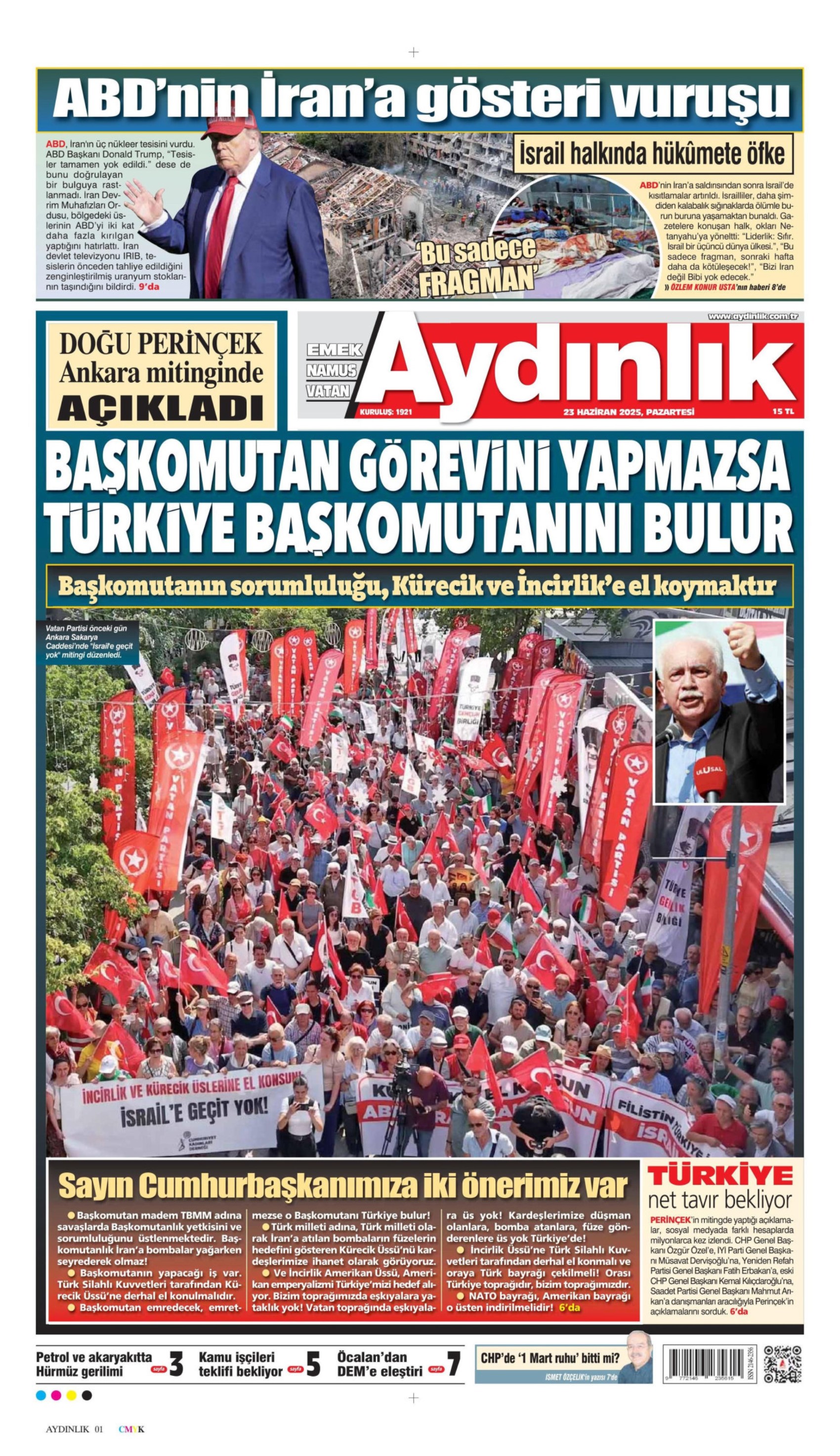 23 Haziran 2024 gazete manşetleri: Gazeteler, ABD'nin İsrail - İran savaşına girmesini nasıl gördü?