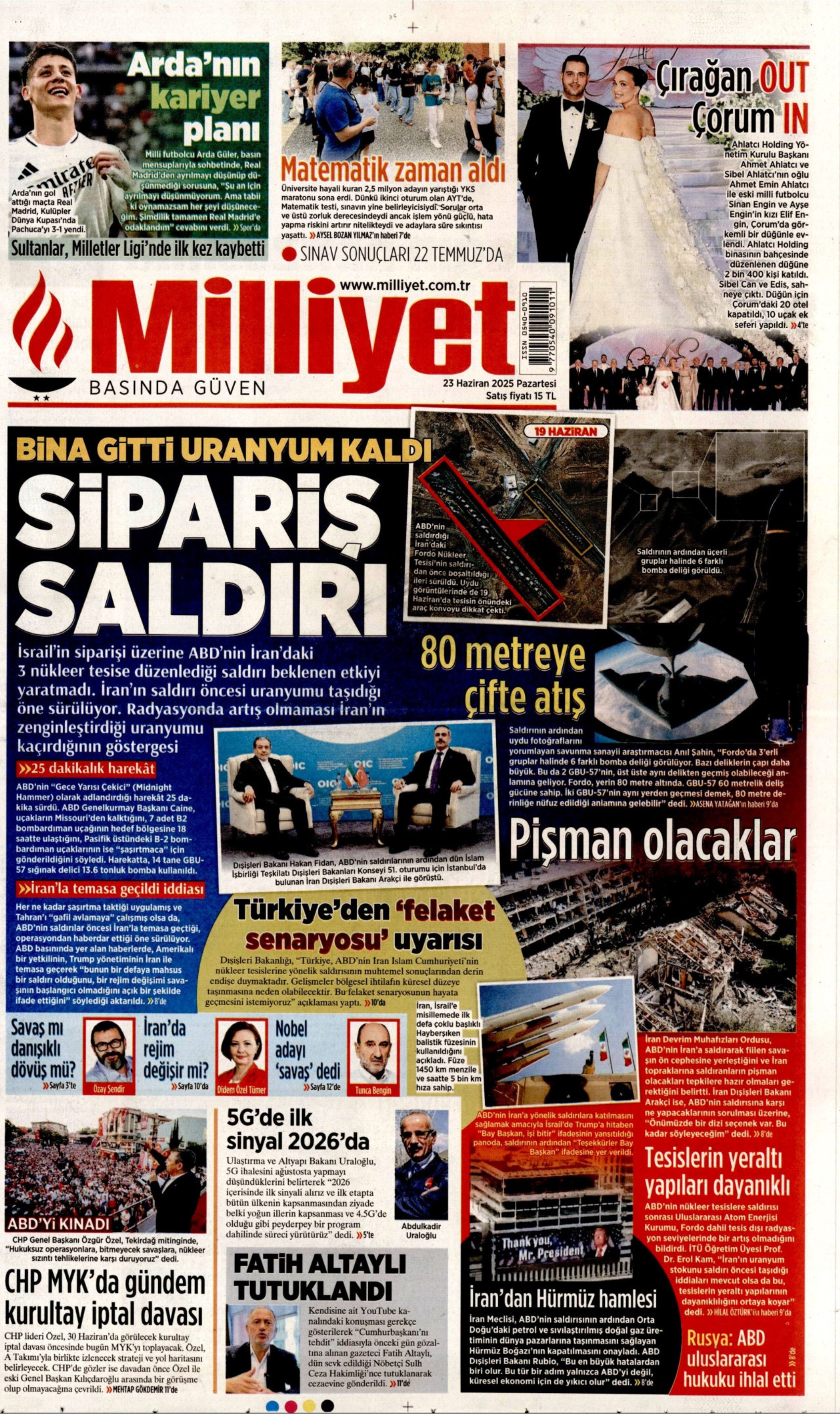 23 Haziran 2024 gazete manşetleri: Gazeteler, ABD'nin İsrail - İran savaşına girmesini nasıl gördü?