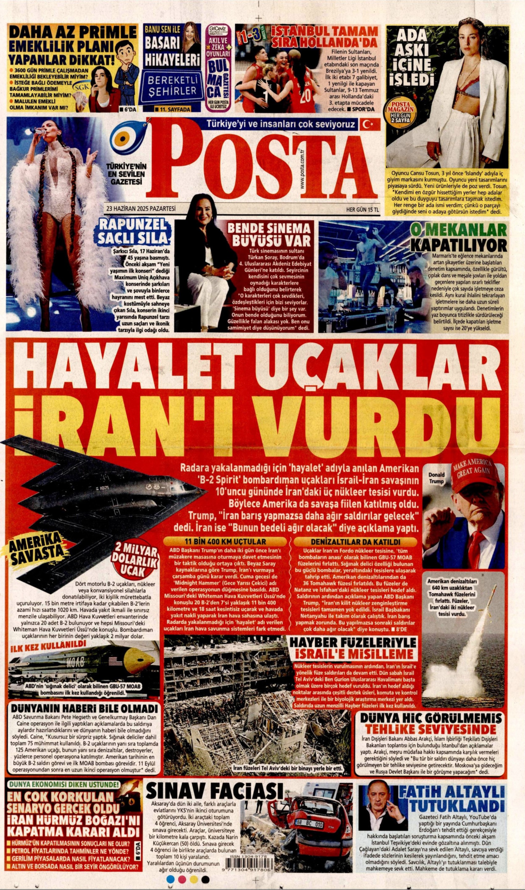23 Haziran 2024 gazete manşetleri: Gazeteler, ABD'nin İsrail - İran savaşına girmesini nasıl gördü?