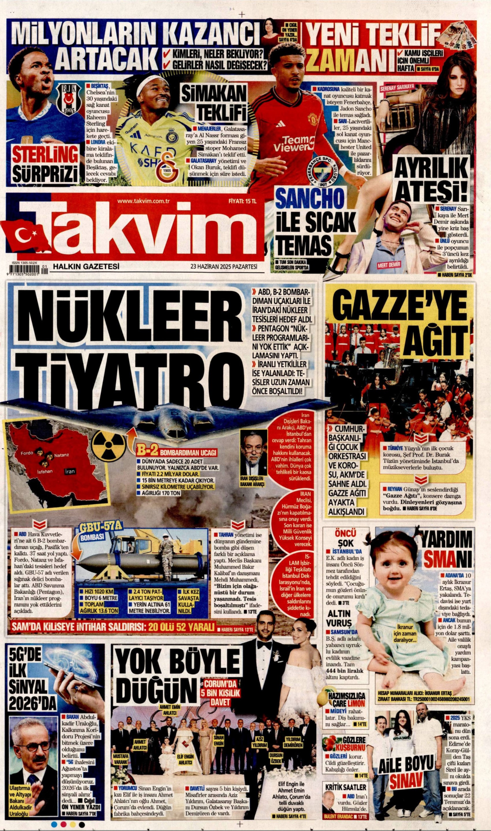 23 Haziran 2024 gazete manşetleri: Gazeteler, ABD'nin İsrail - İran savaşına girmesini nasıl gördü?