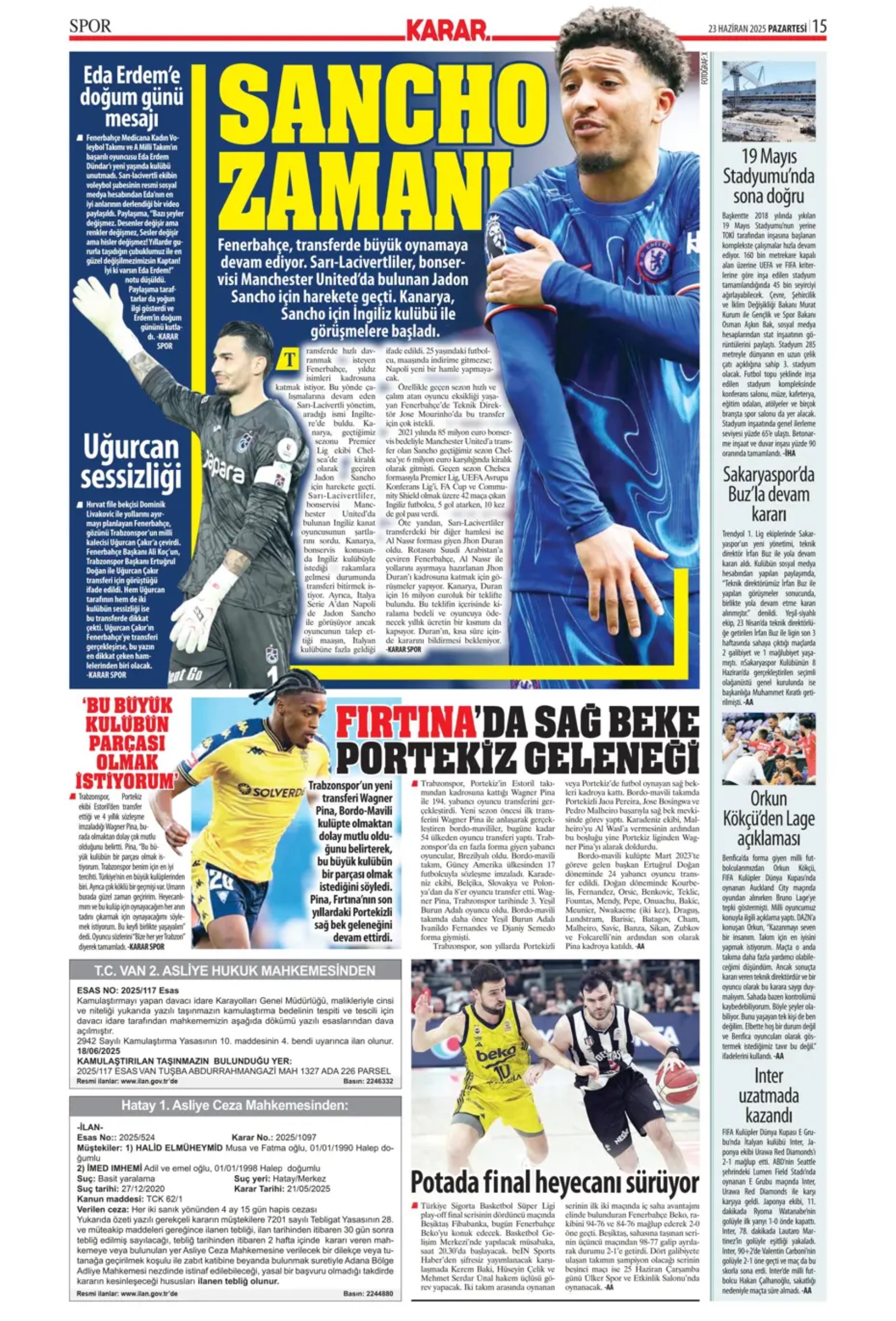 Sporda günün manşetleri... Jadon Sancho'ya sıcak temas: Kaleci için 3 aday