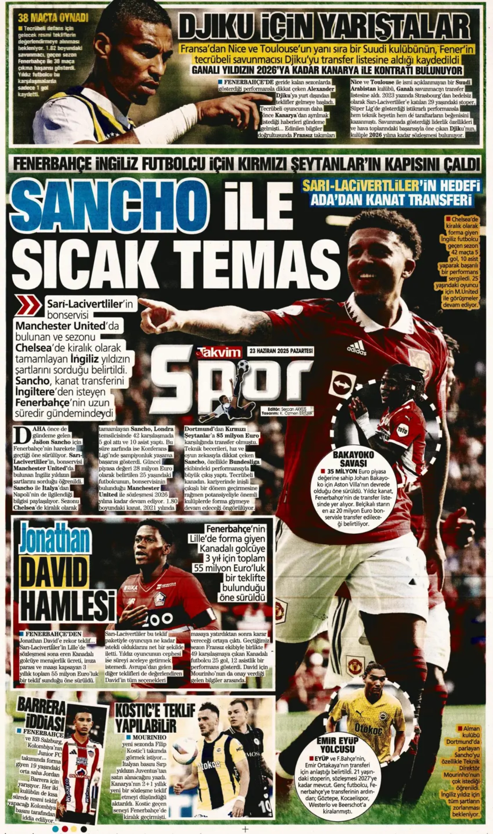 Sporda günün manşetleri... Jadon Sancho'ya sıcak temas: Kaleci için 3 aday