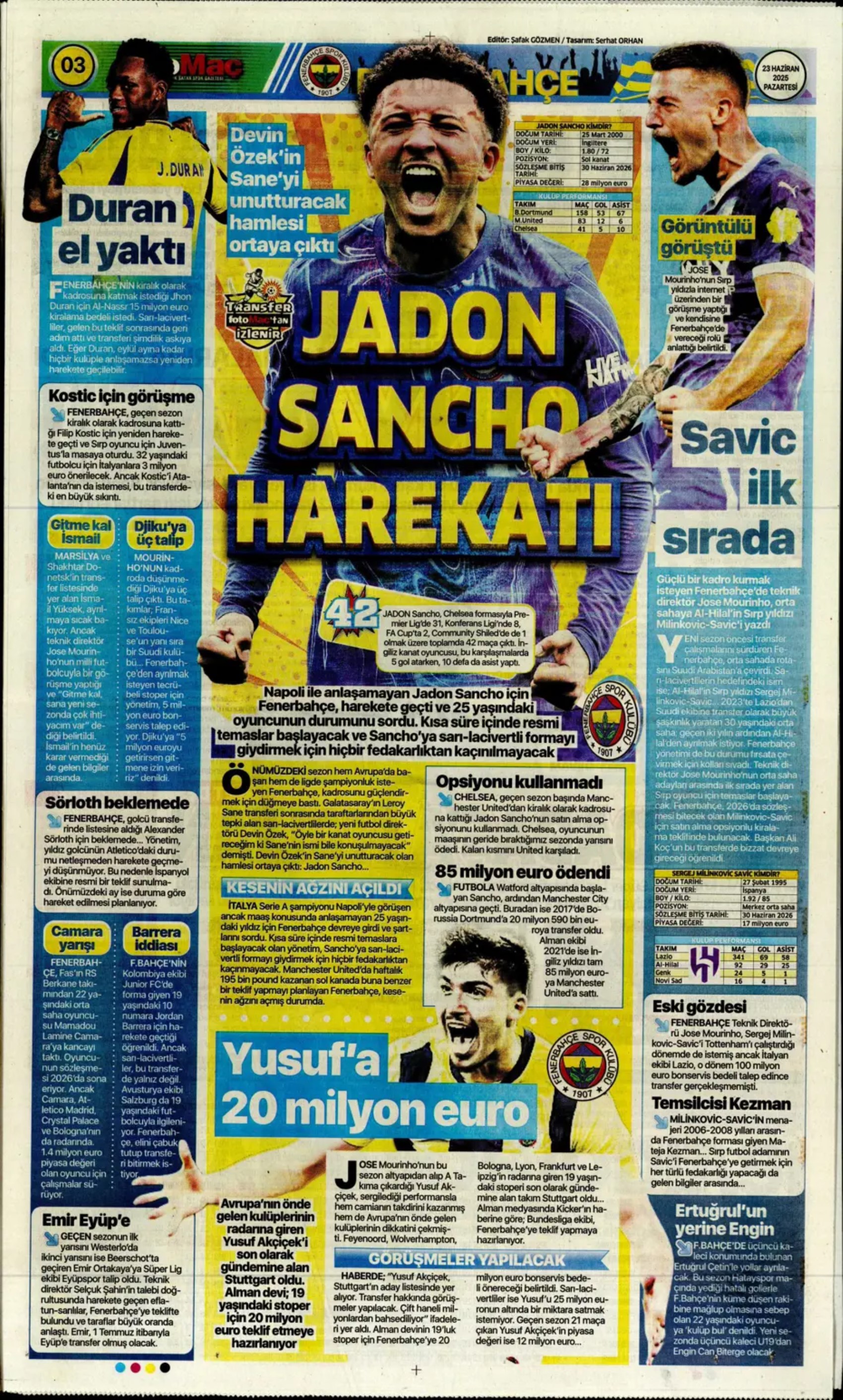 Sporda günün manşetleri... Jadon Sancho'ya sıcak temas: Kaleci için 3 aday