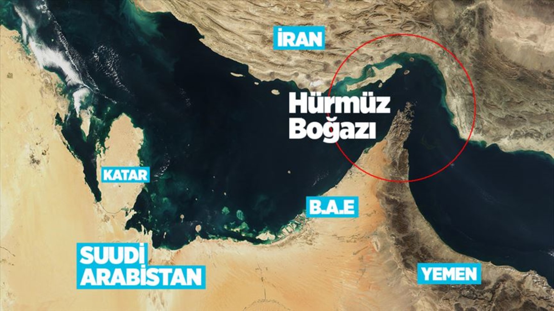 Hürmüz Boğazı’nın bölgedeki konumunu gösteren harita görseli.
