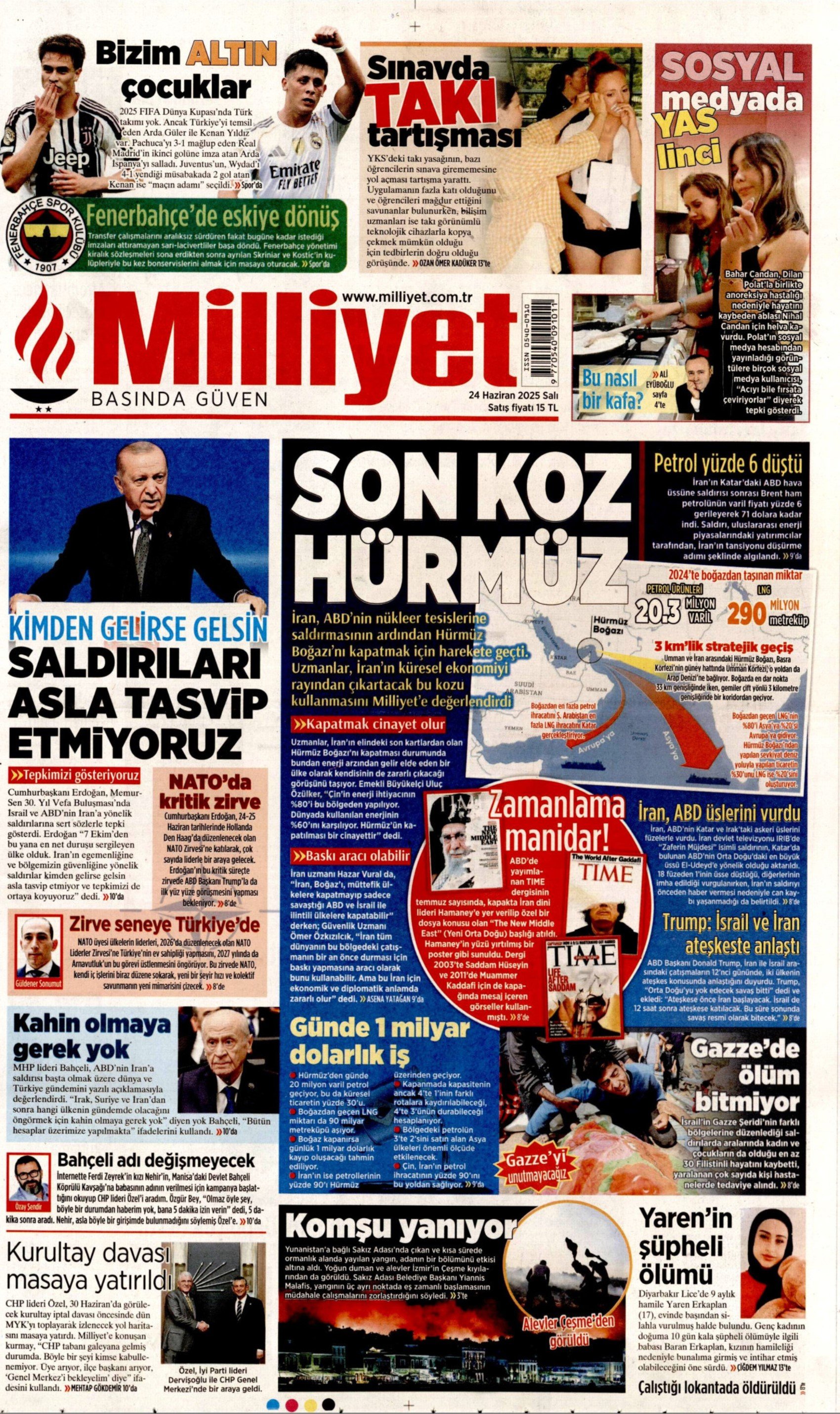 24 Haziran 2025 gazete manşetleri... Orta Doğu'da tansiyon yüksek: 'Kuşatılıyoruz'