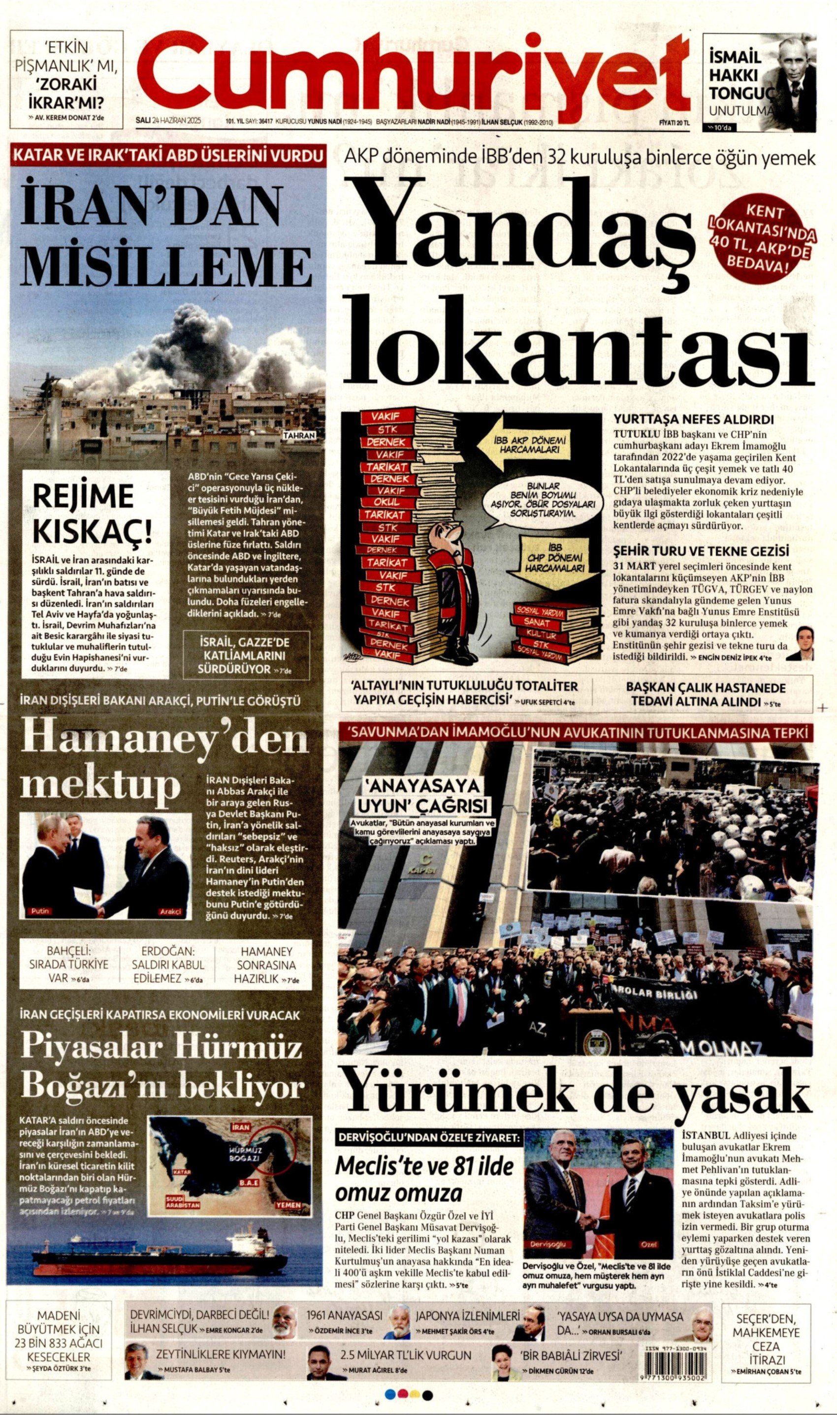 24 Haziran 2025 gazete manşetleri... Orta Doğu'da tansiyon yüksek: 'Kuşatılıyoruz'