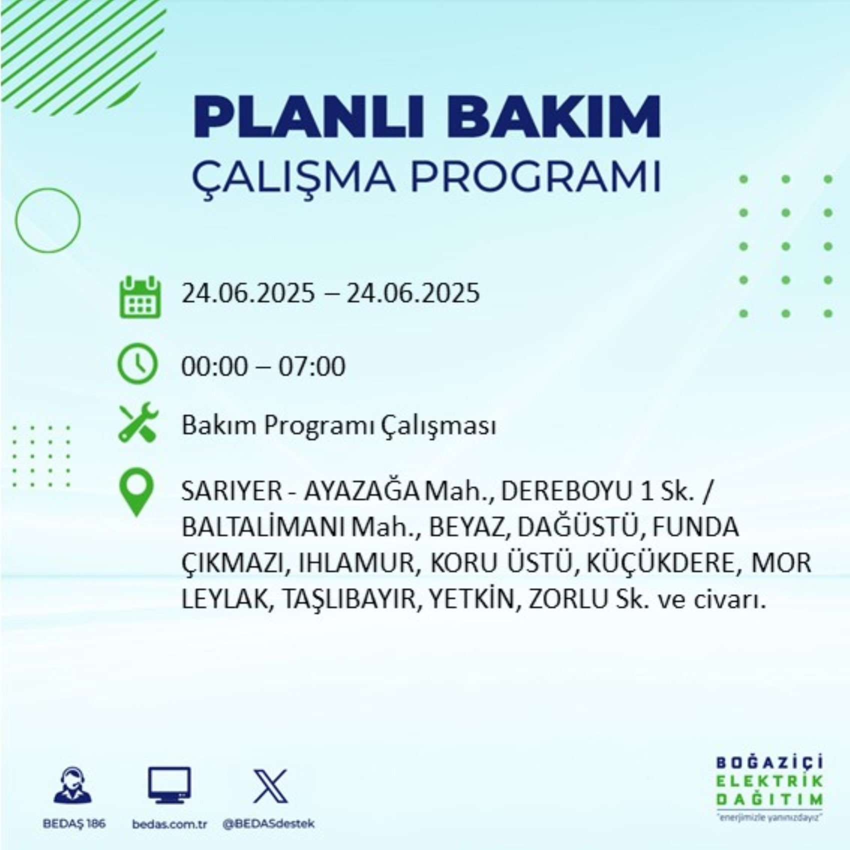 BEDAŞ paylaştı: İstanbul'da 24 Haziran Salı günü elektrik kesintisi yaşanacak ilçeler