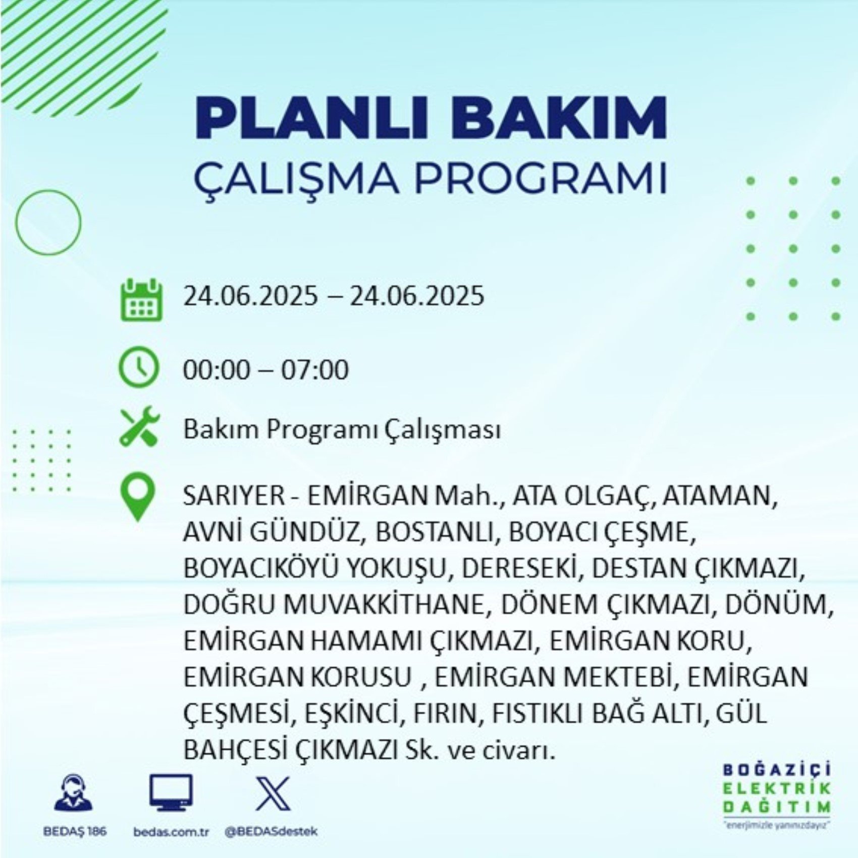 BEDAŞ paylaştı: İstanbul'da 24 Haziran Salı günü elektrik kesintisi yaşanacak ilçeler