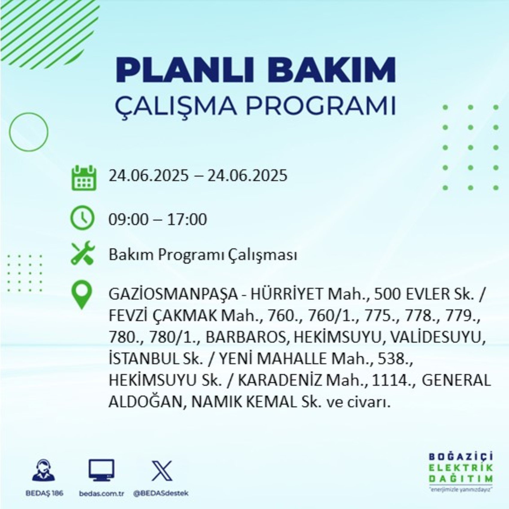 BEDAŞ paylaştı: İstanbul'da 24 Haziran Salı günü elektrik kesintisi yaşanacak ilçeler