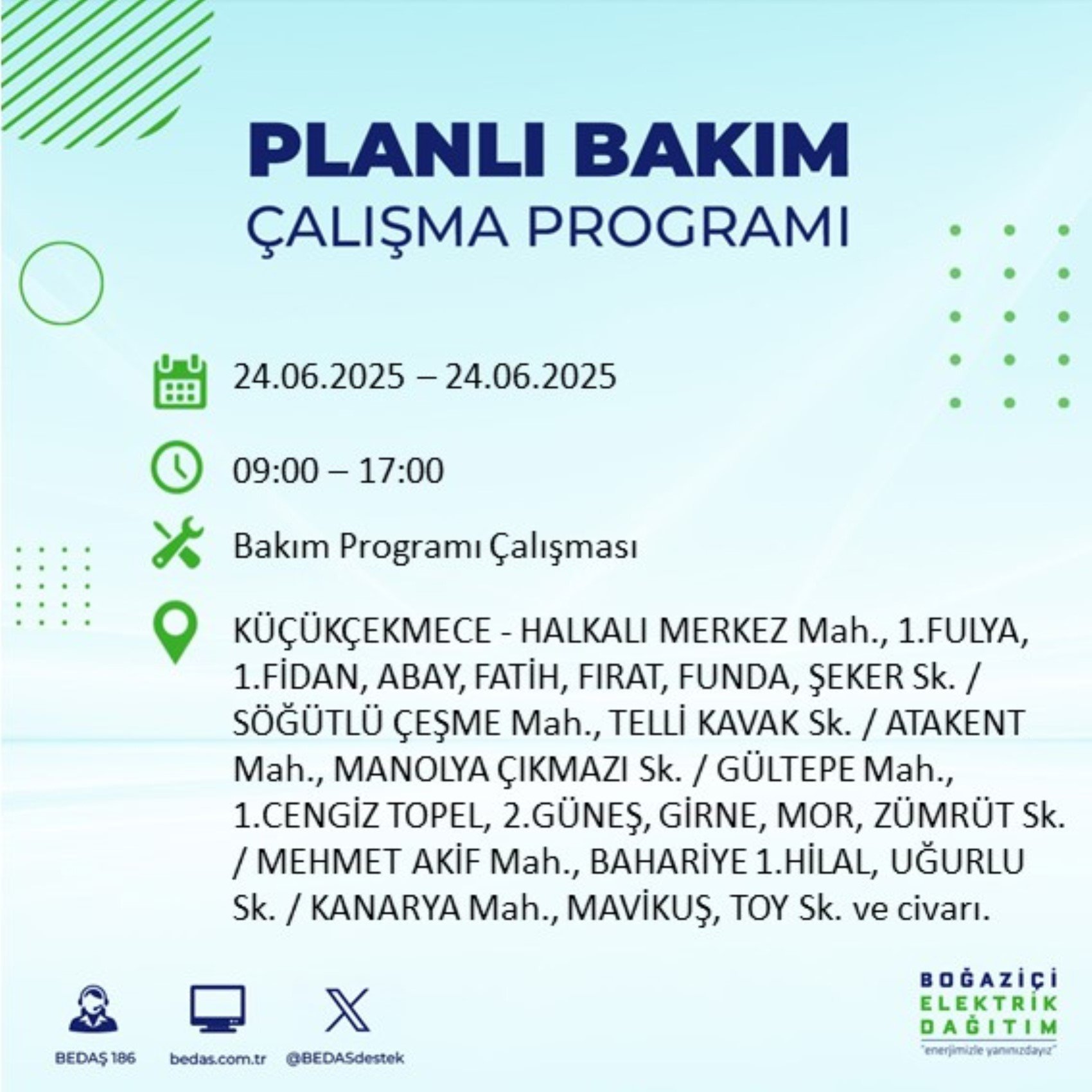BEDAŞ paylaştı: İstanbul'da 24 Haziran Salı günü elektrik kesintisi yaşanacak ilçeler