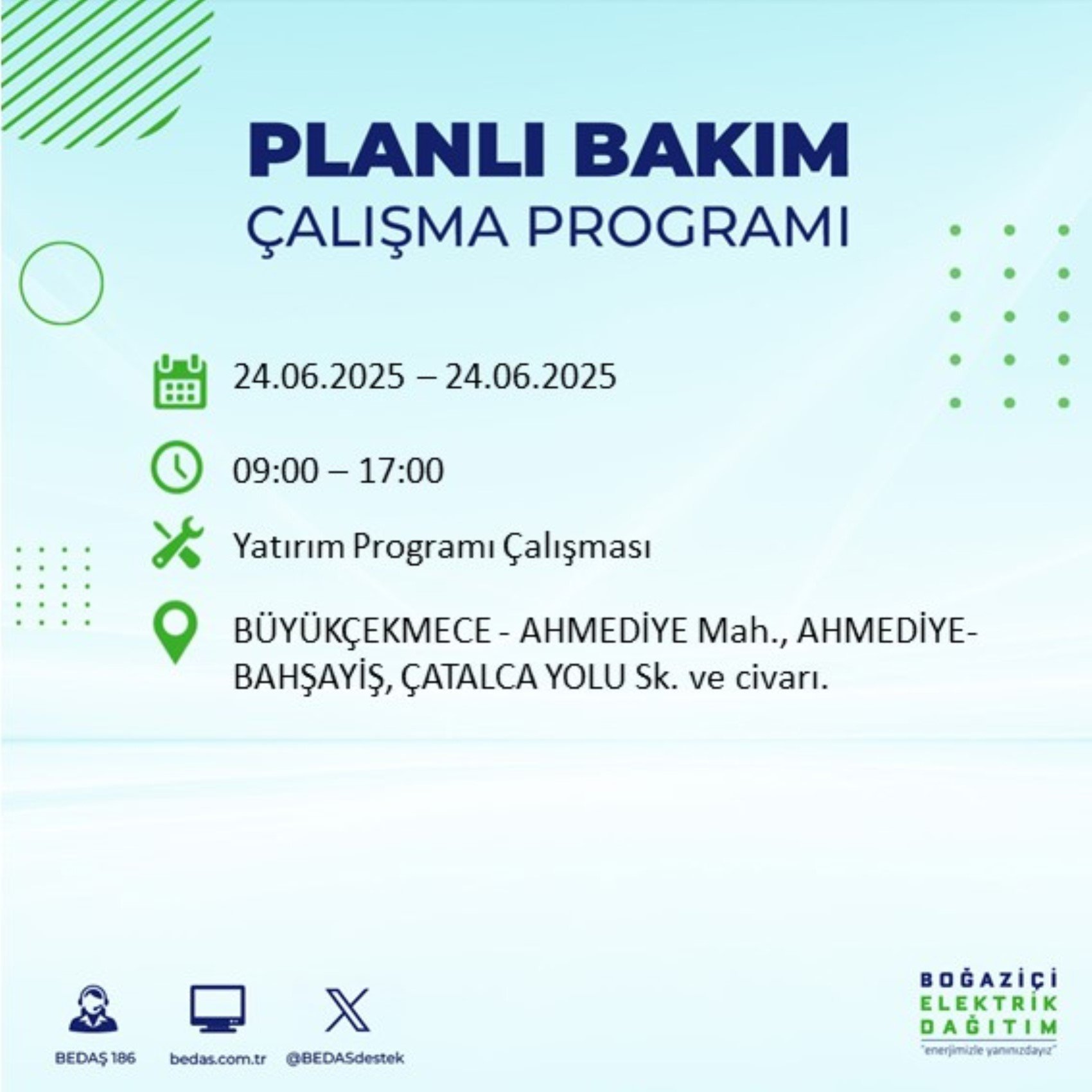 BEDAŞ paylaştı: İstanbul'da 24 Haziran Salı günü elektrik kesintisi yaşanacak ilçeler