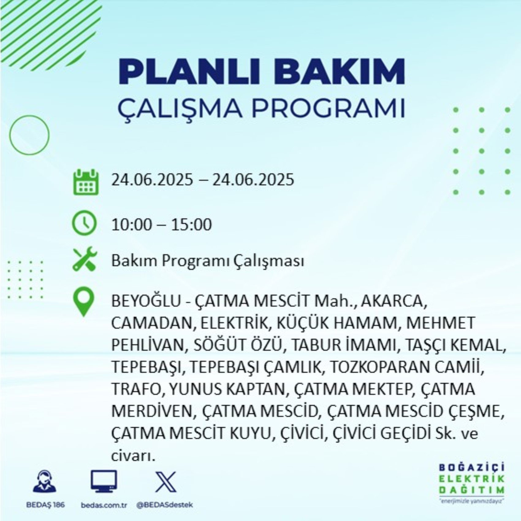 BEDAŞ paylaştı: İstanbul'da 24 Haziran Salı günü elektrik kesintisi yaşanacak ilçeler