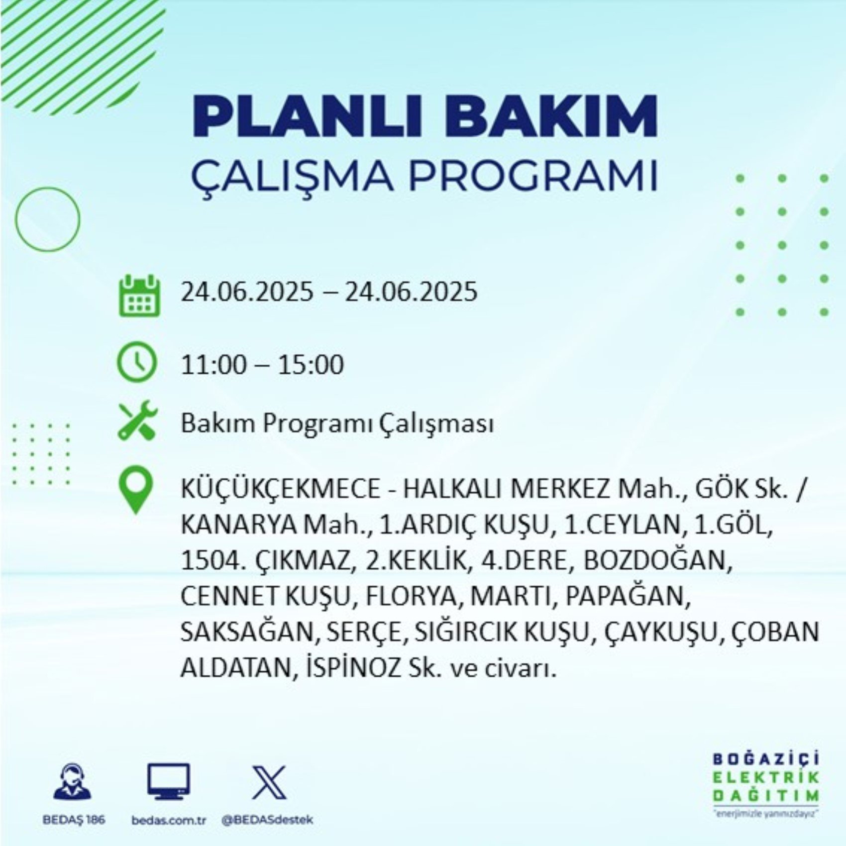 BEDAŞ paylaştı: İstanbul'da 24 Haziran Salı günü elektrik kesintisi yaşanacak ilçeler