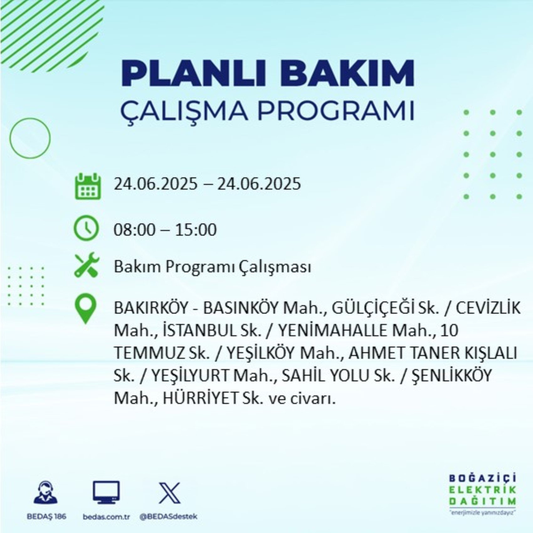 BEDAŞ paylaştı: İstanbul'da 24 Haziran Salı günü elektrik kesintisi yaşanacak ilçeler