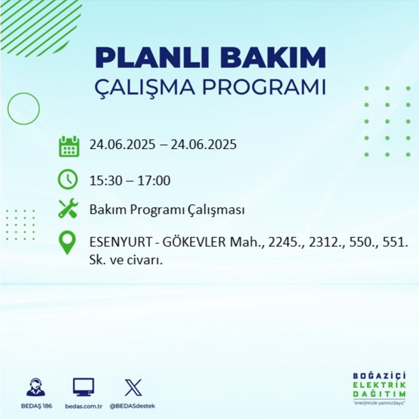 BEDAŞ paylaştı: İstanbul'da 24 Haziran Salı günü elektrik kesintisi yaşanacak ilçeler