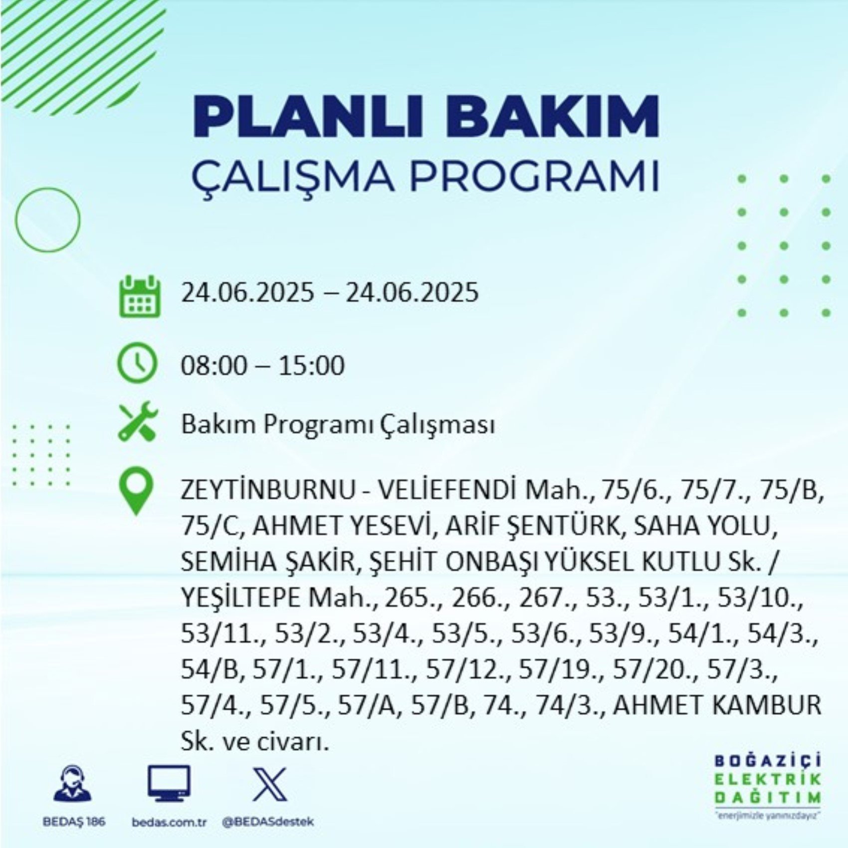 BEDAŞ paylaştı: İstanbul'da 24 Haziran Salı günü elektrik kesintisi yaşanacak ilçeler